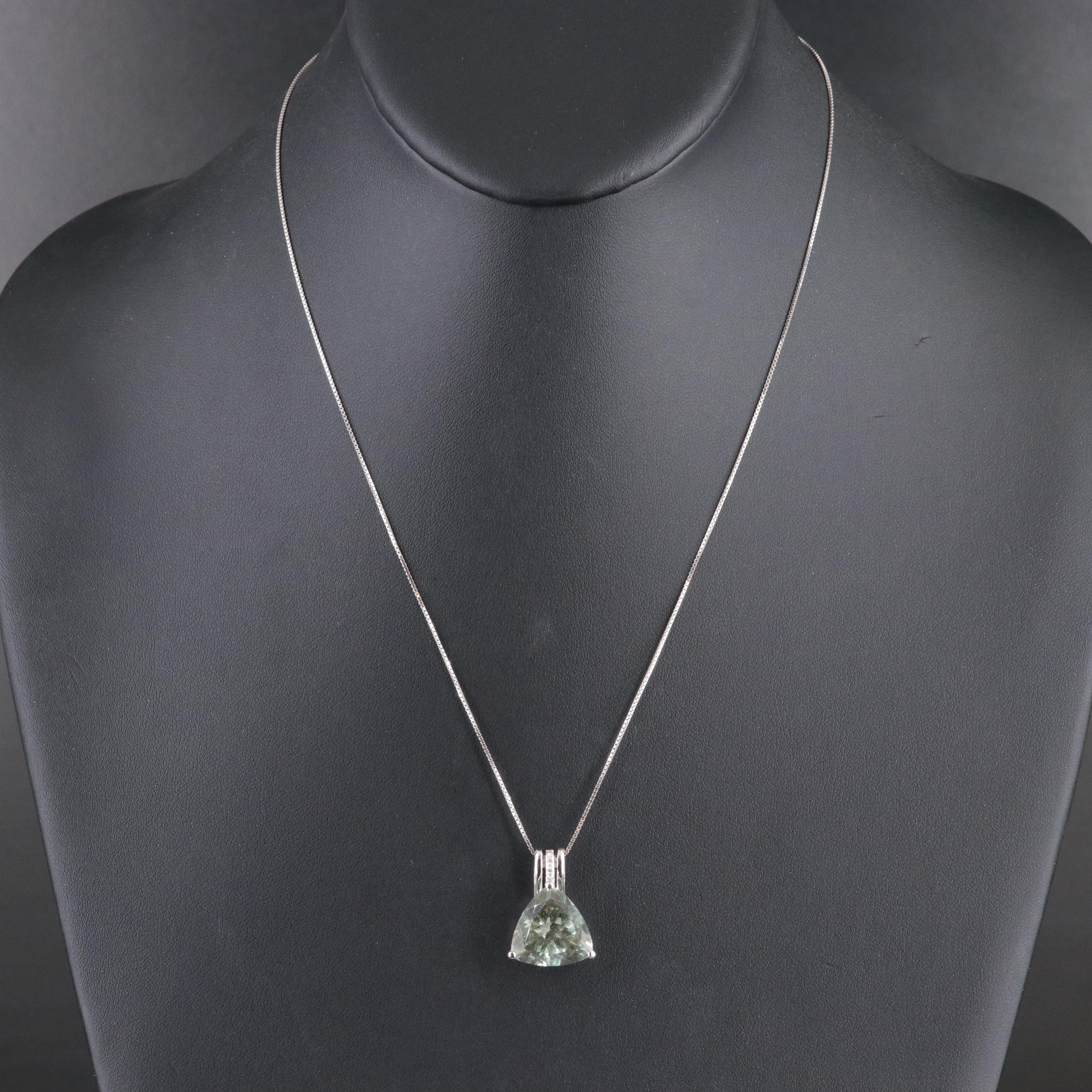 14K 9.47 CT Prasiolite and Diamond Pendant Necklace