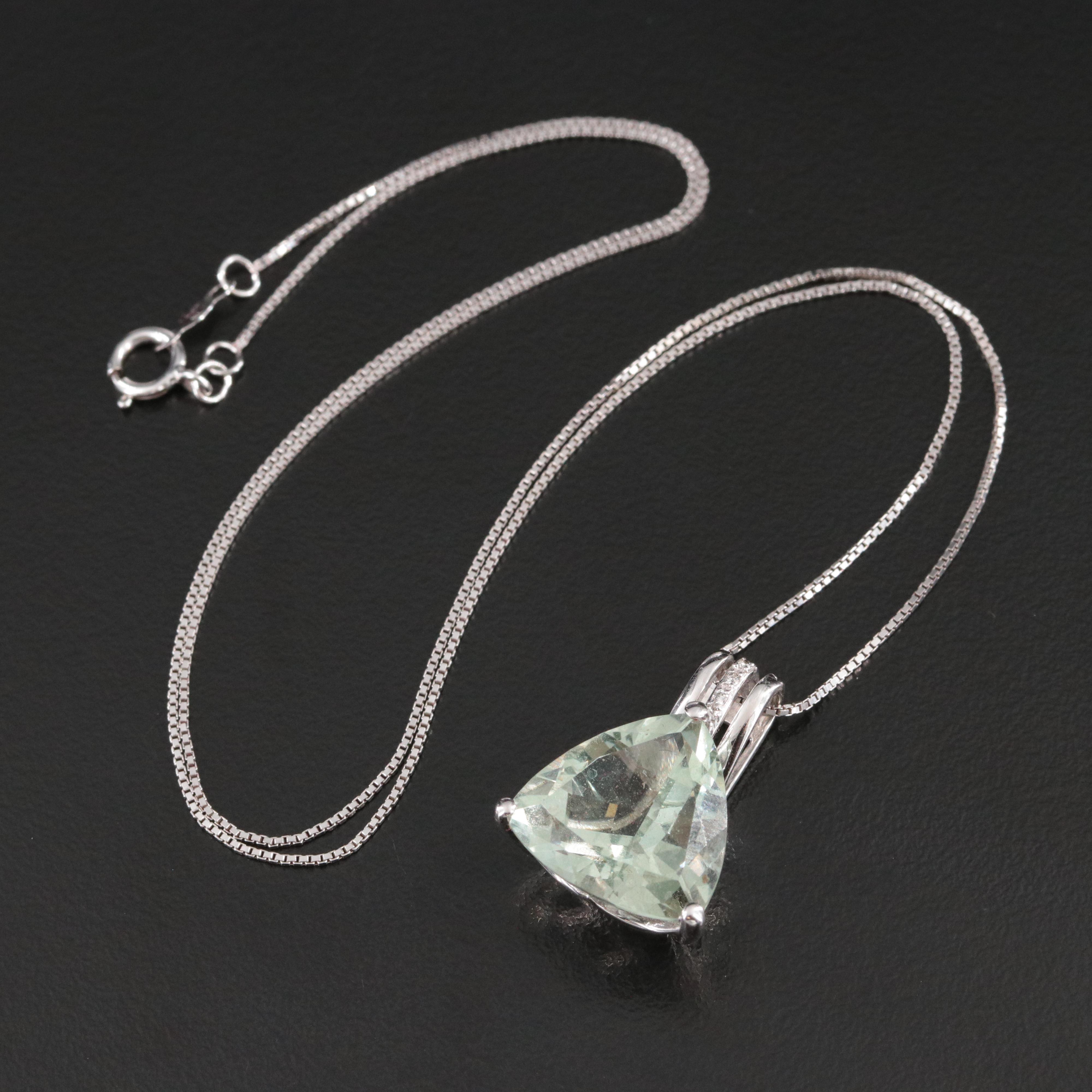 14K 9.47 CT Prasiolite and Diamond Pendant Necklace