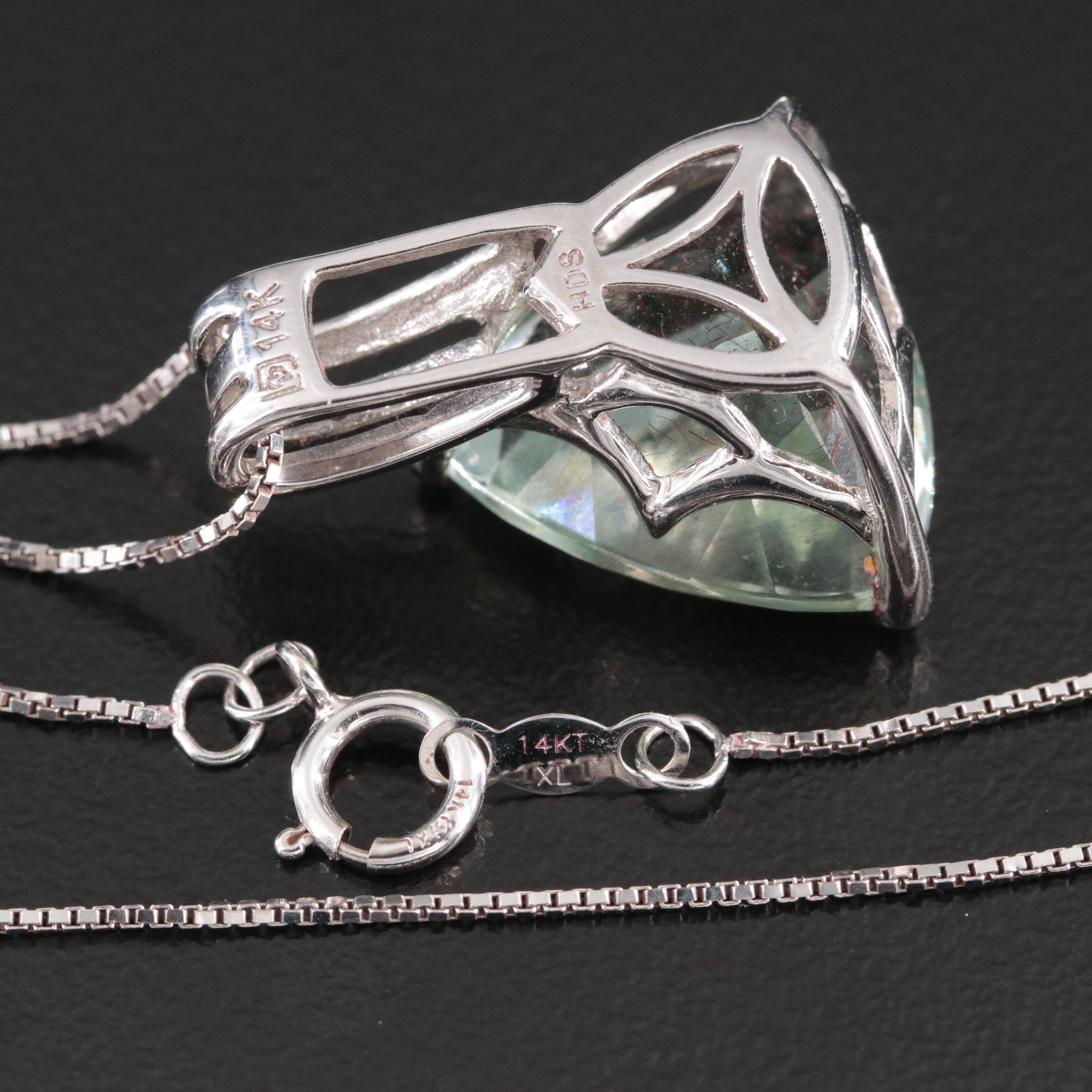 14K 9.47 CT Prasiolite and Diamond Pendant Necklace