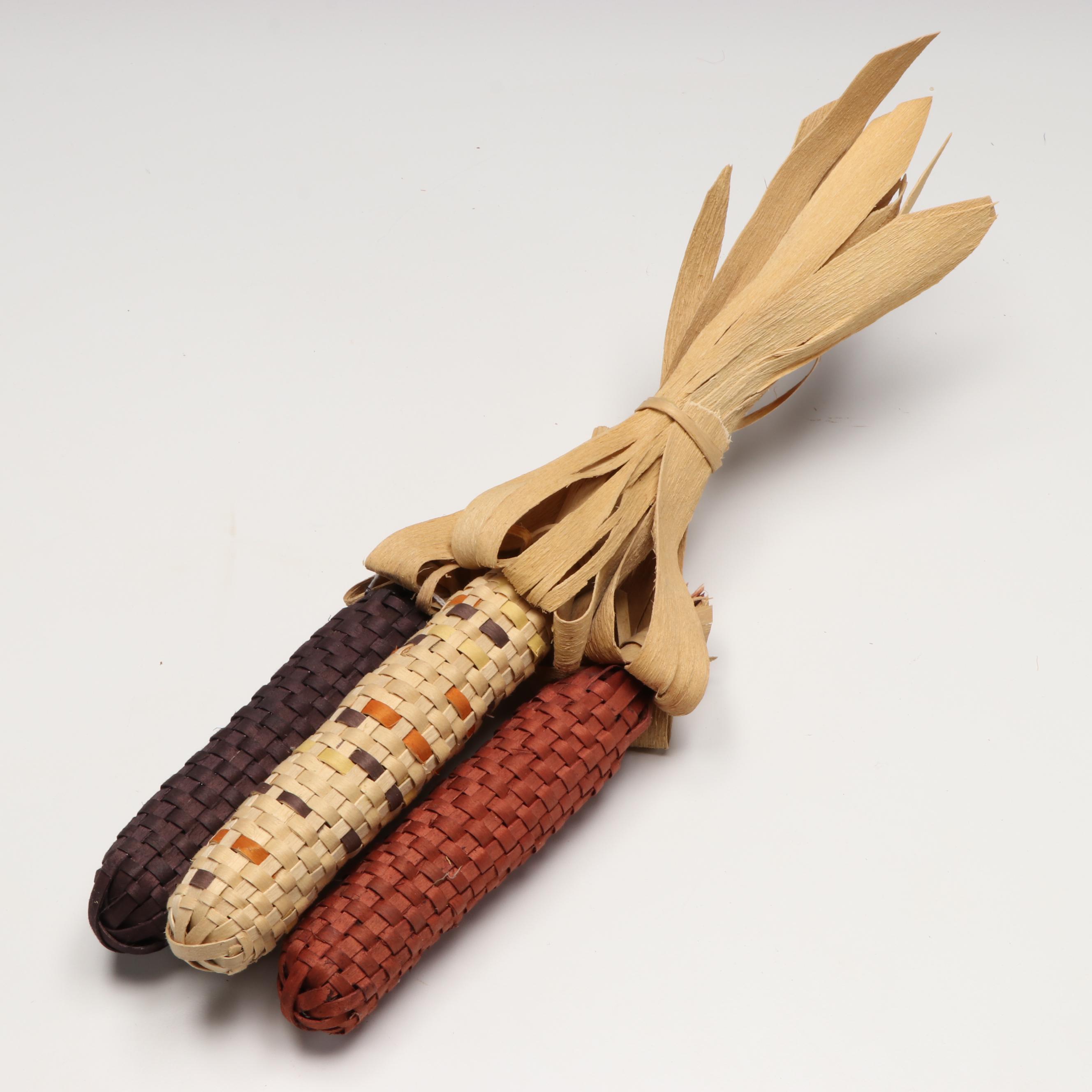 Sarah Turkey Odawa Woven Strawberry Vessel with Other Figural Basketry