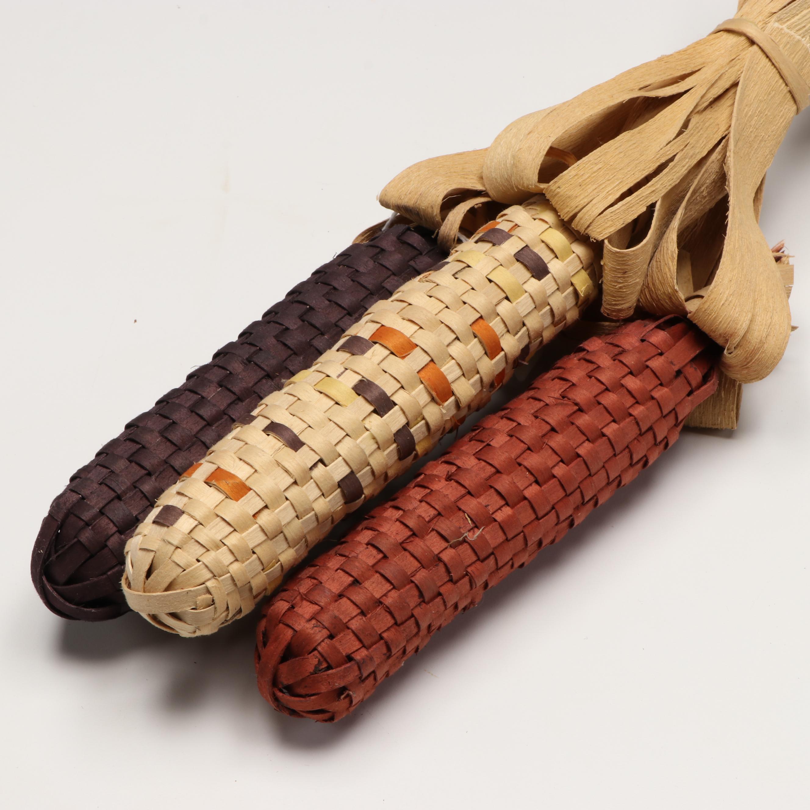 Sarah Turkey Odawa Woven Strawberry Vessel with Other Figural Basketry