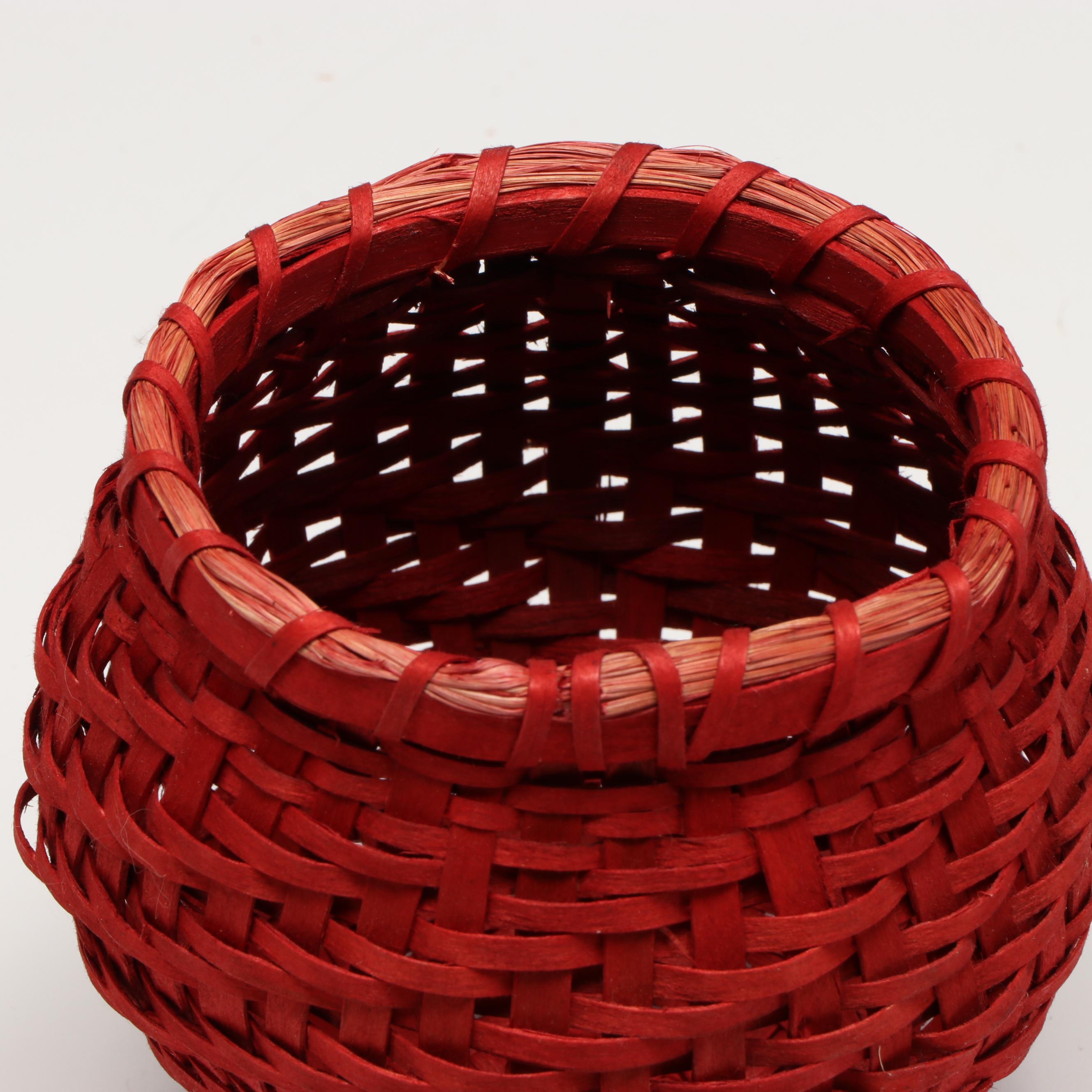 Sarah Turkey Odawa Woven Strawberry Vessel with Other Figural Basketry