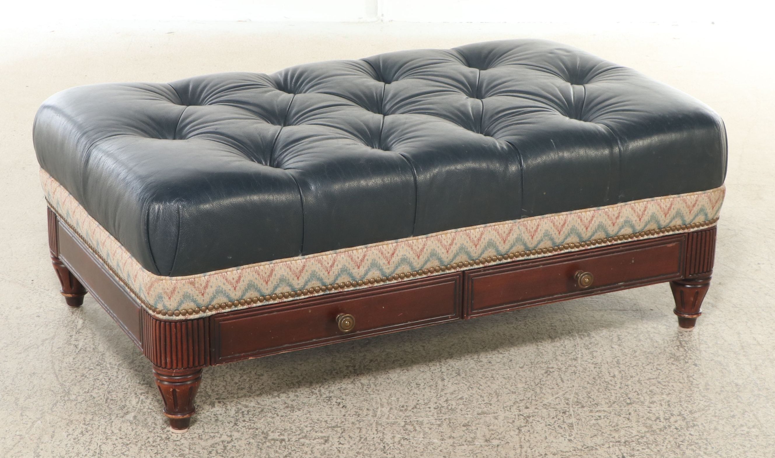 Hancock & Moore Leather Button Tufted Ottoman