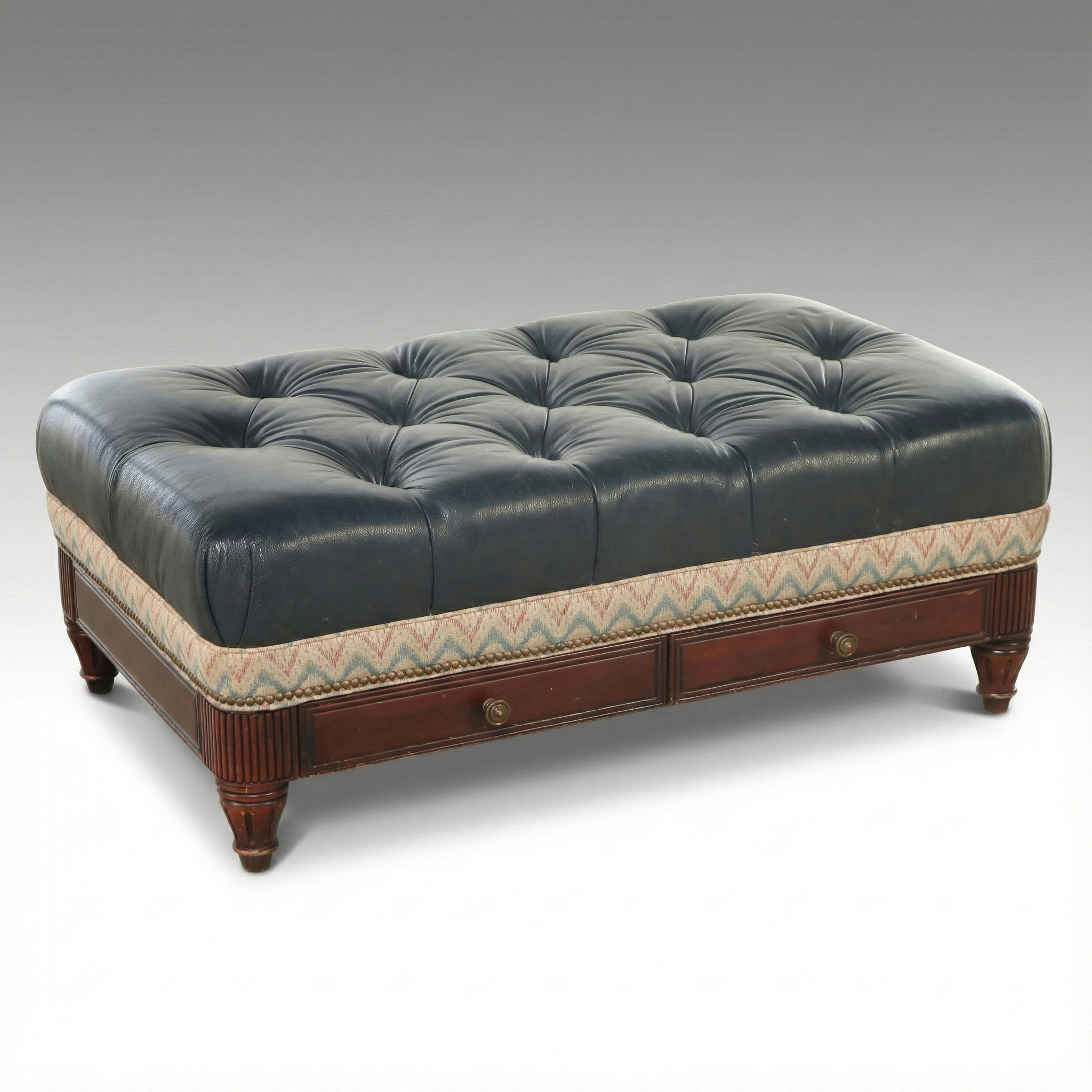 Hancock & Moore Leather Button Tufted Ottoman