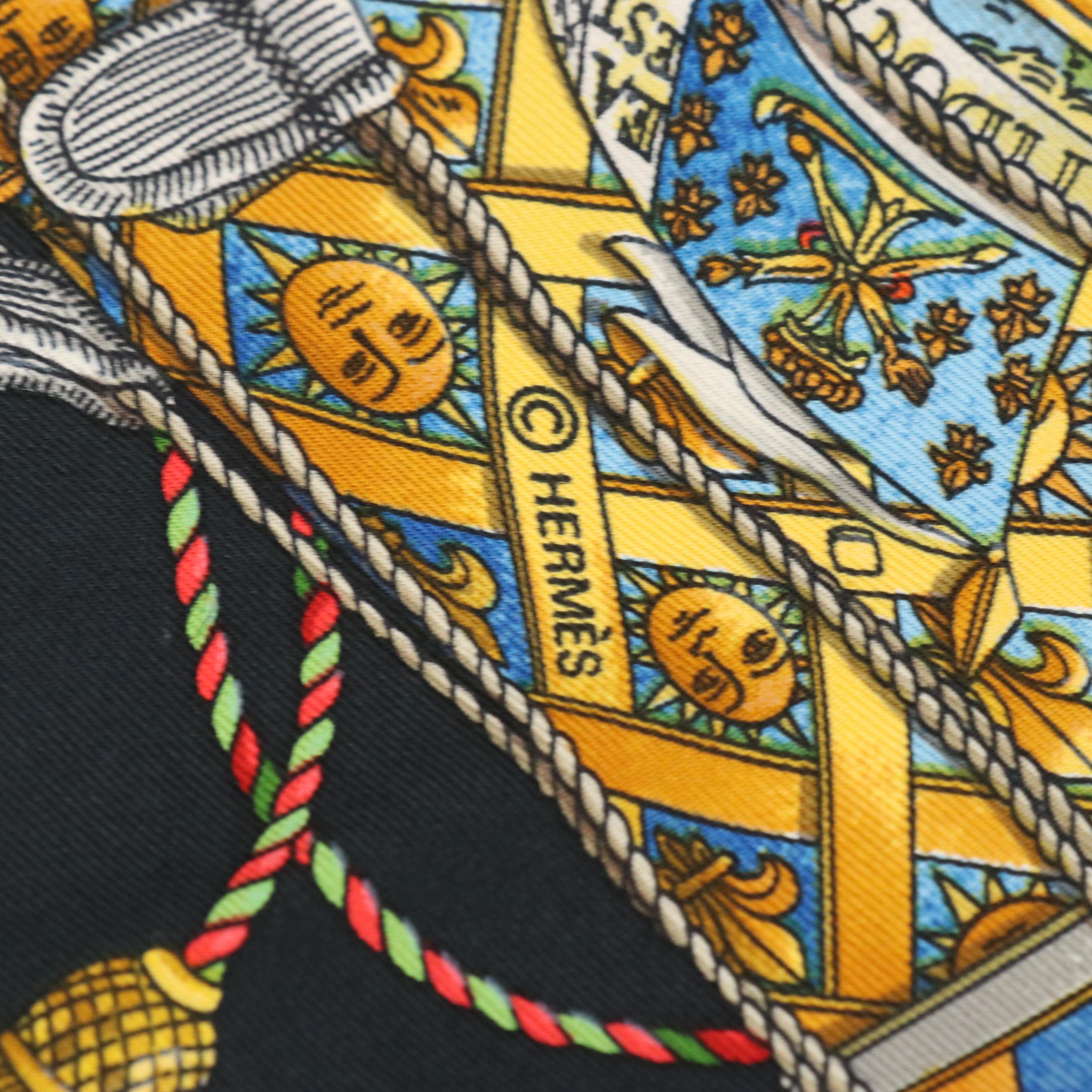 Hermès "Les Tambours" Scarf 90 in Silk Twill with Box