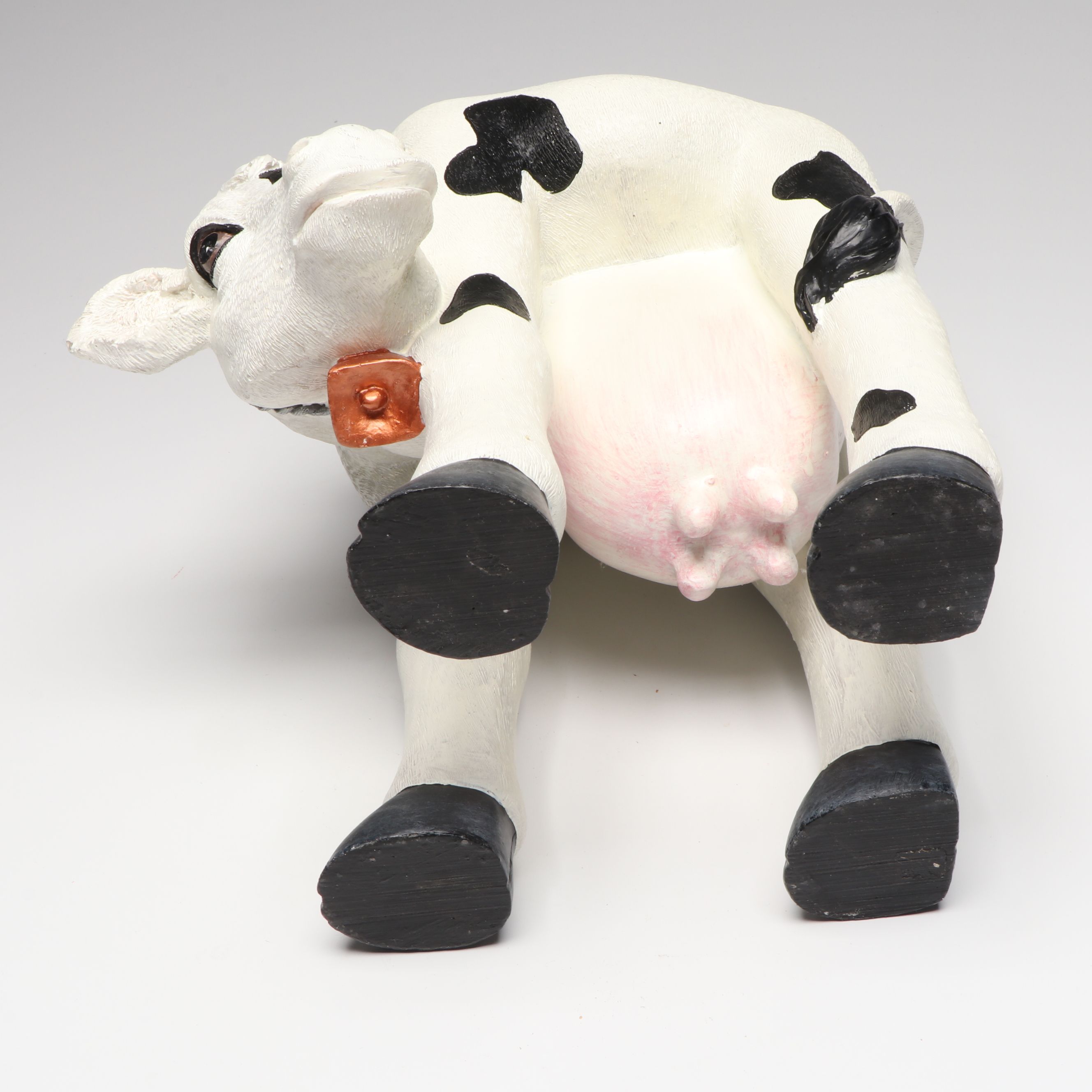 Toscano Cow Foot Stool with Horseshoe Cowboy Figure