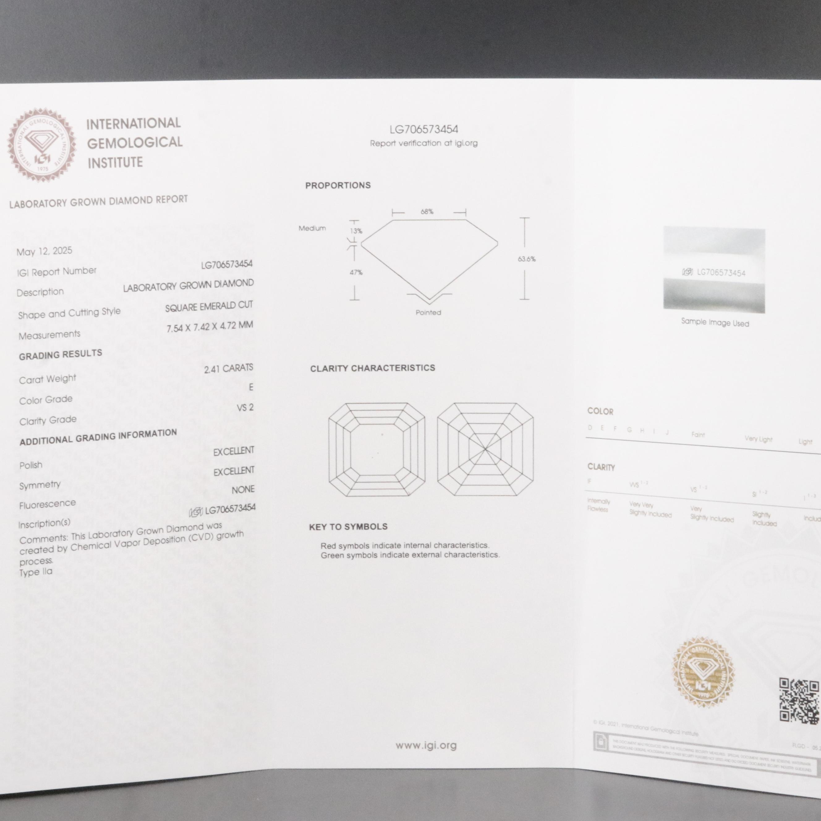 Loose 2.41 CT Lab Grown Diamond with IGI Report