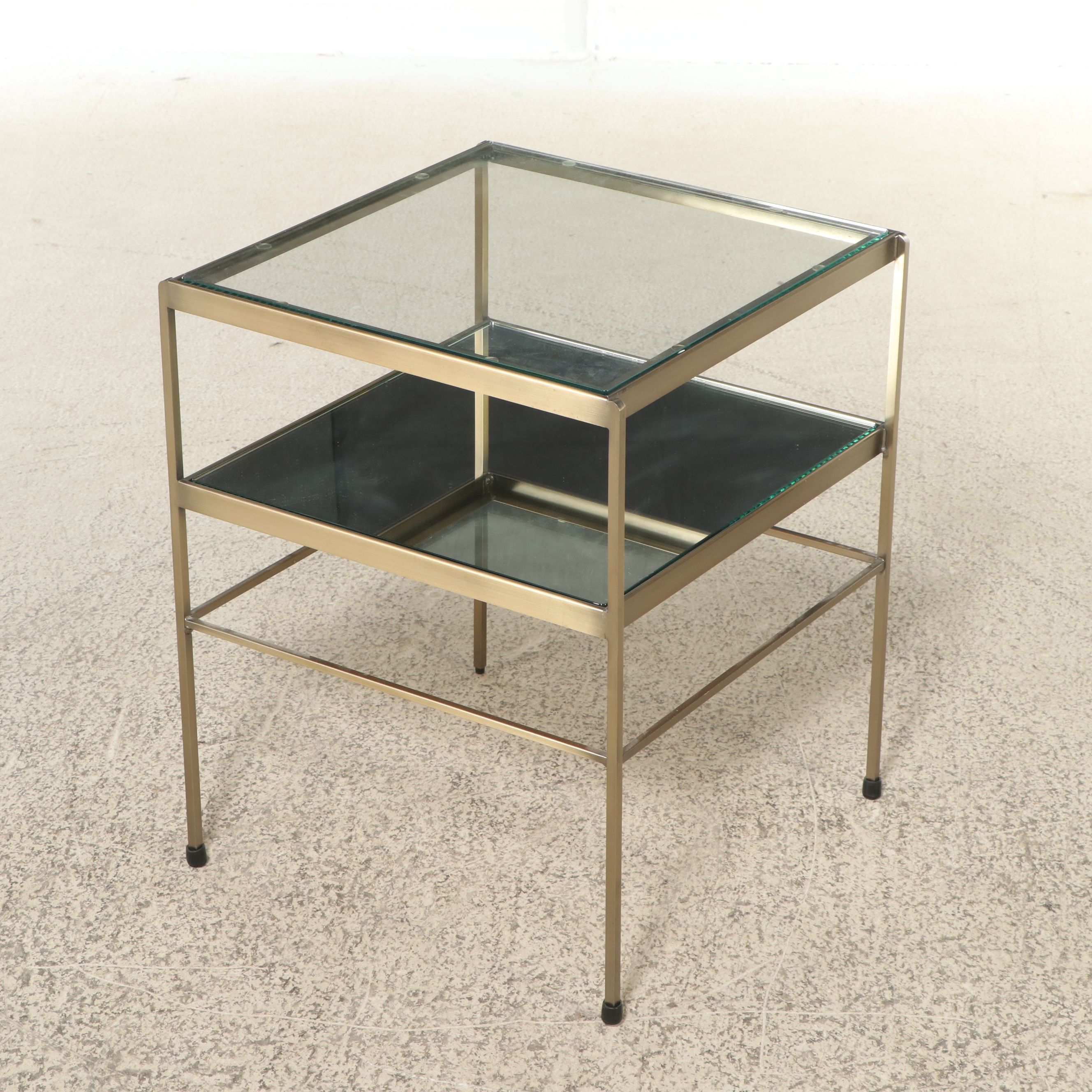 Modern Contemporary End Table with Glass Top and Mirrored Bottom
