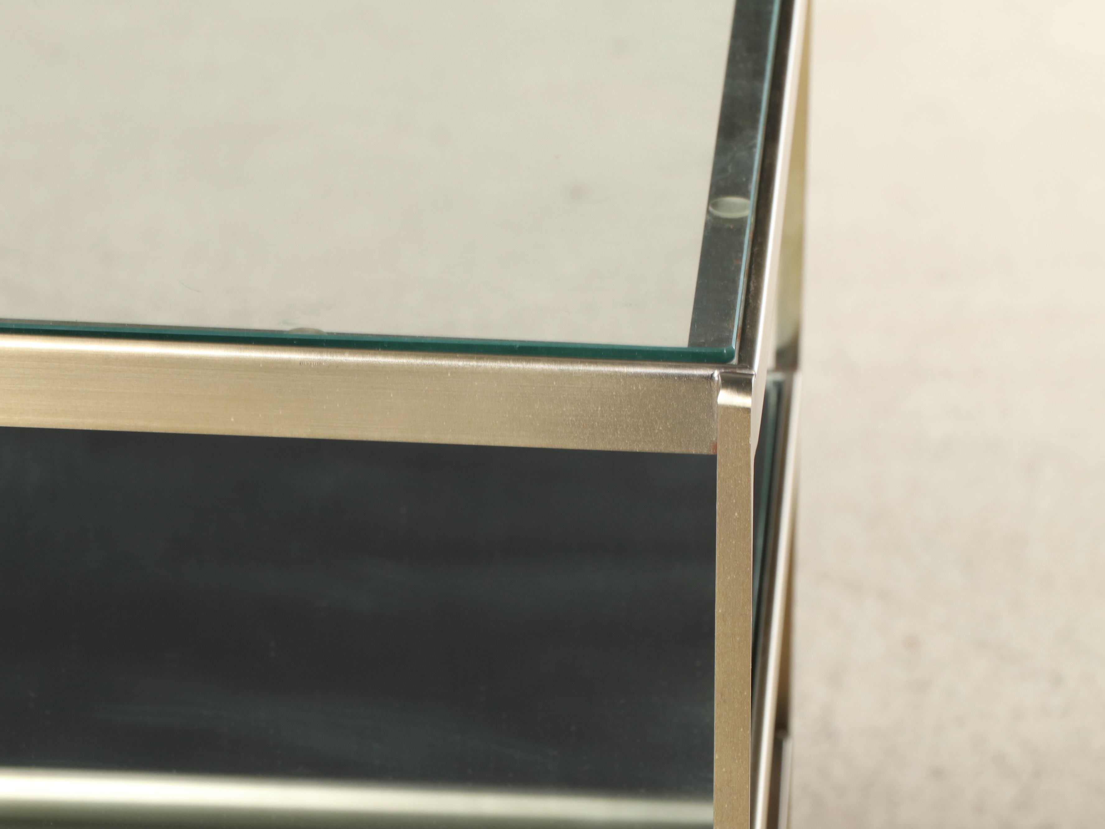 Modern Contemporary End Table with Glass Top and Mirrored Bottom