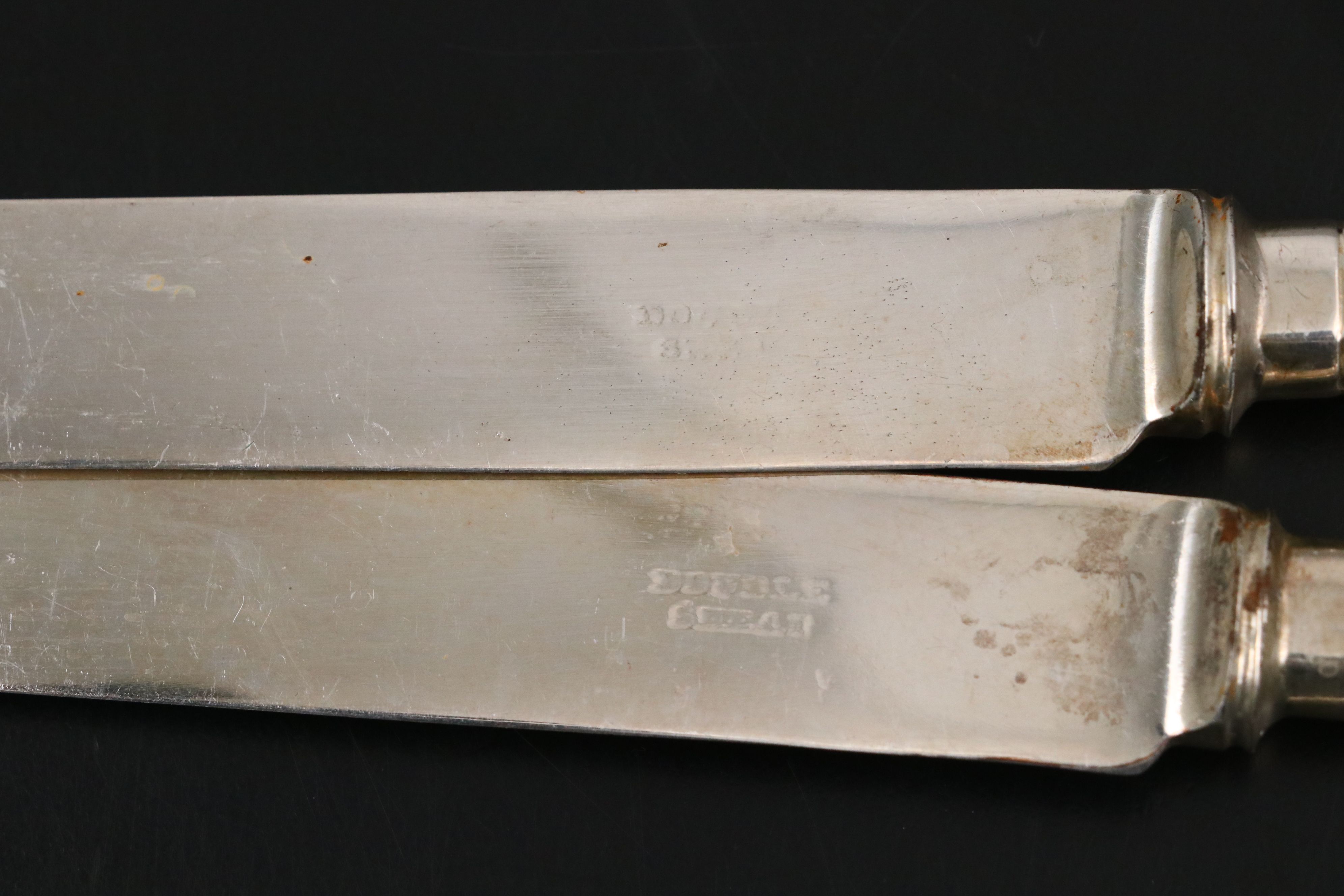 English "Kings" Sterling and Silver Plate Handled Knives and Sharpener