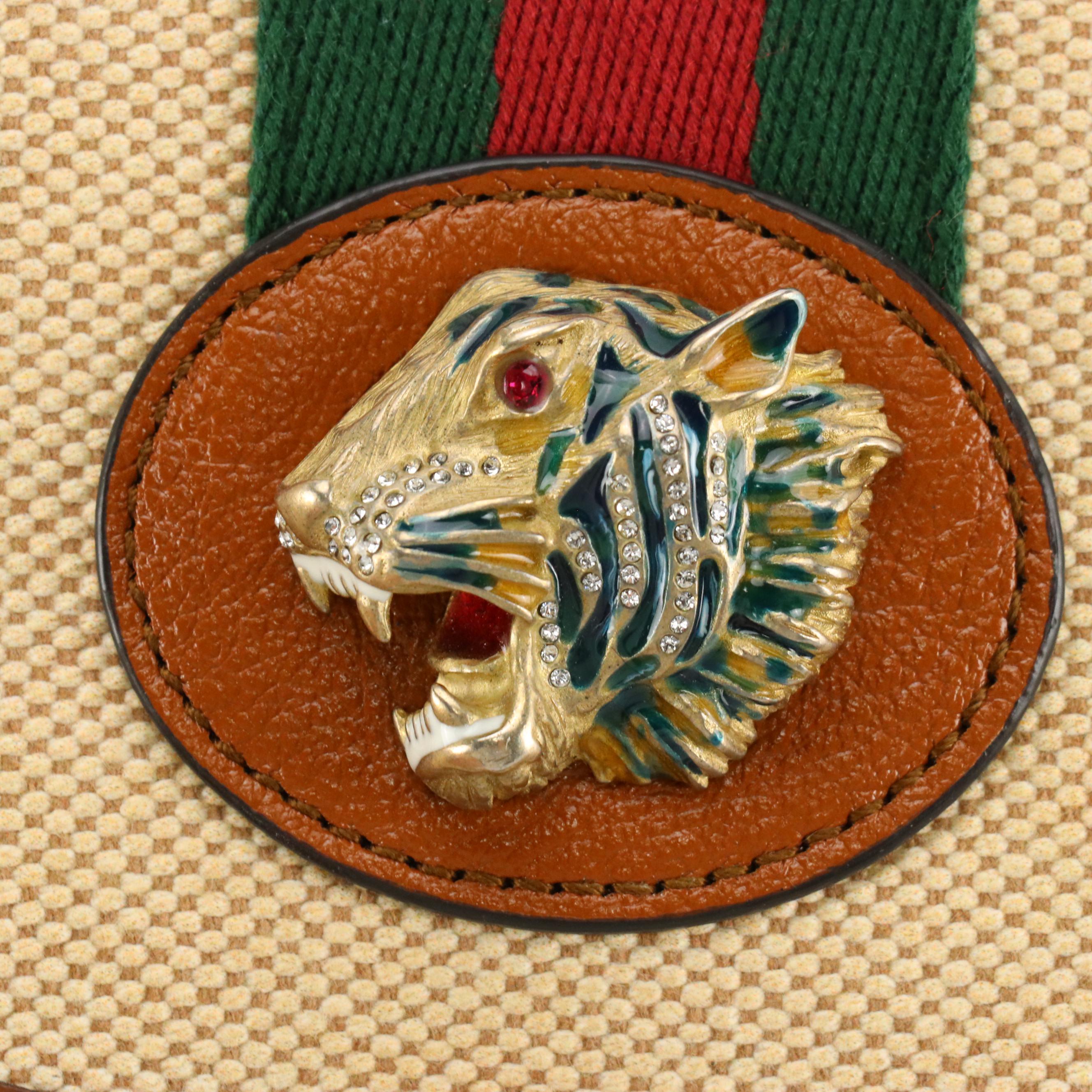 Gucci Rajah Mini Crossbody Clutch on Chain in Beige Canvas and Leather Trim