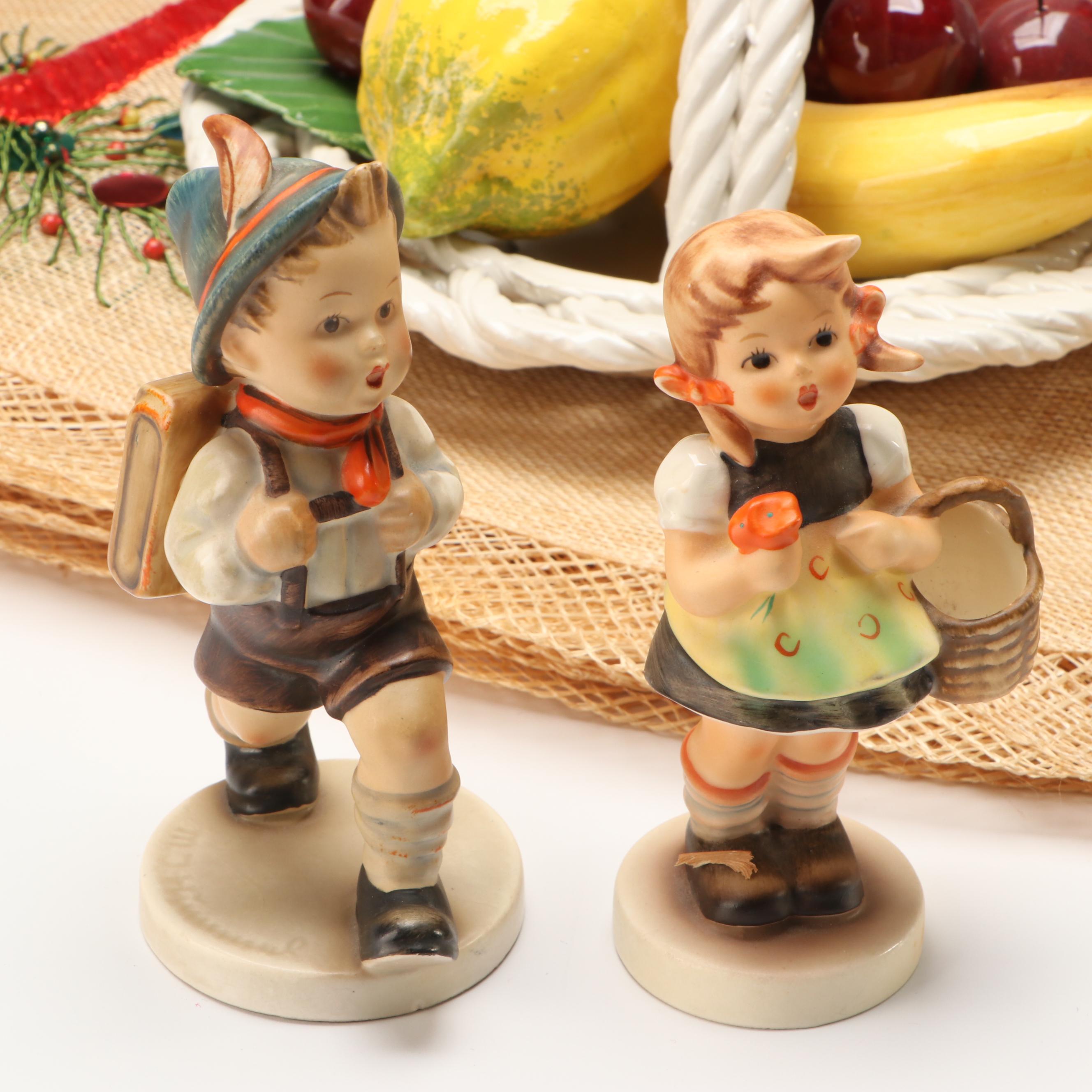 Goebel "School Boy" and "Sister" Hummel Porcelain Figures with Other Home Décor