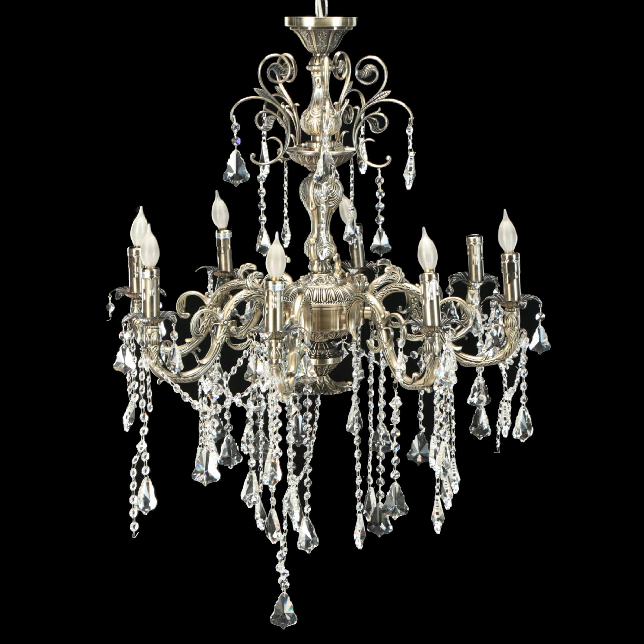 Baroque Revival Style Eight-Arm Metal and Crystal Chandelier