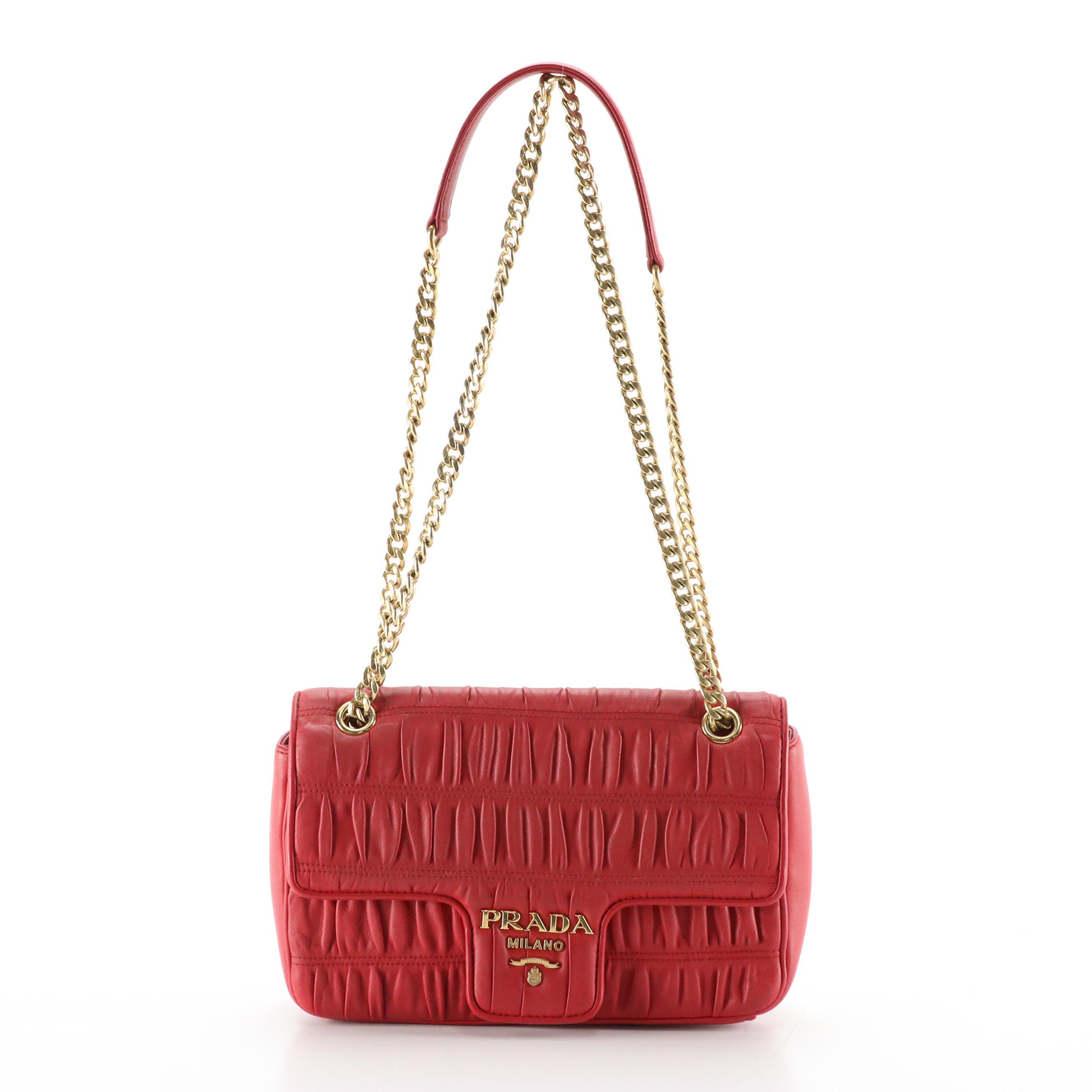 Prada Chain Strap Crossbody Bag in Red Gauffré Leather