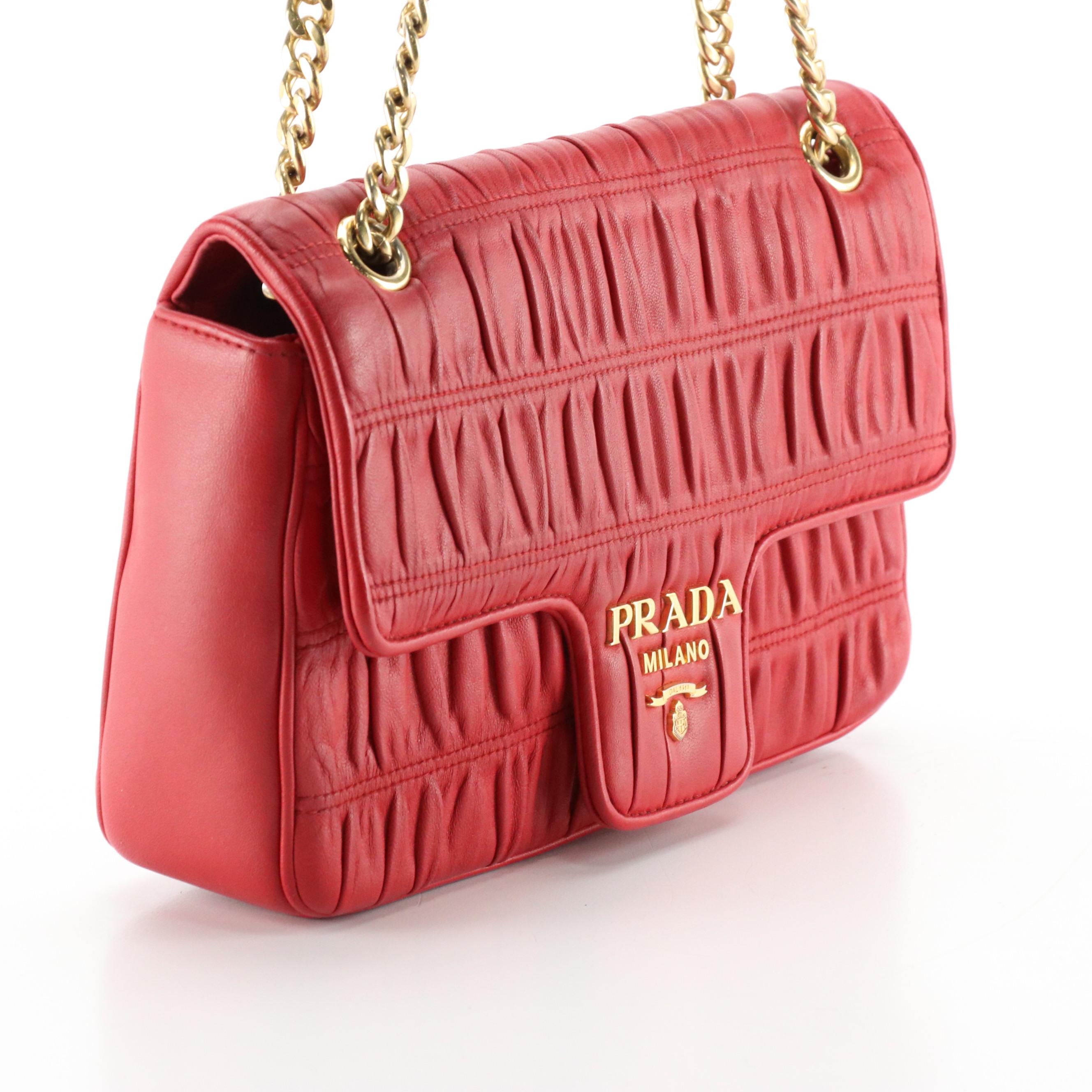 Prada Chain Strap Crossbody Bag in Red Gauffré Leather