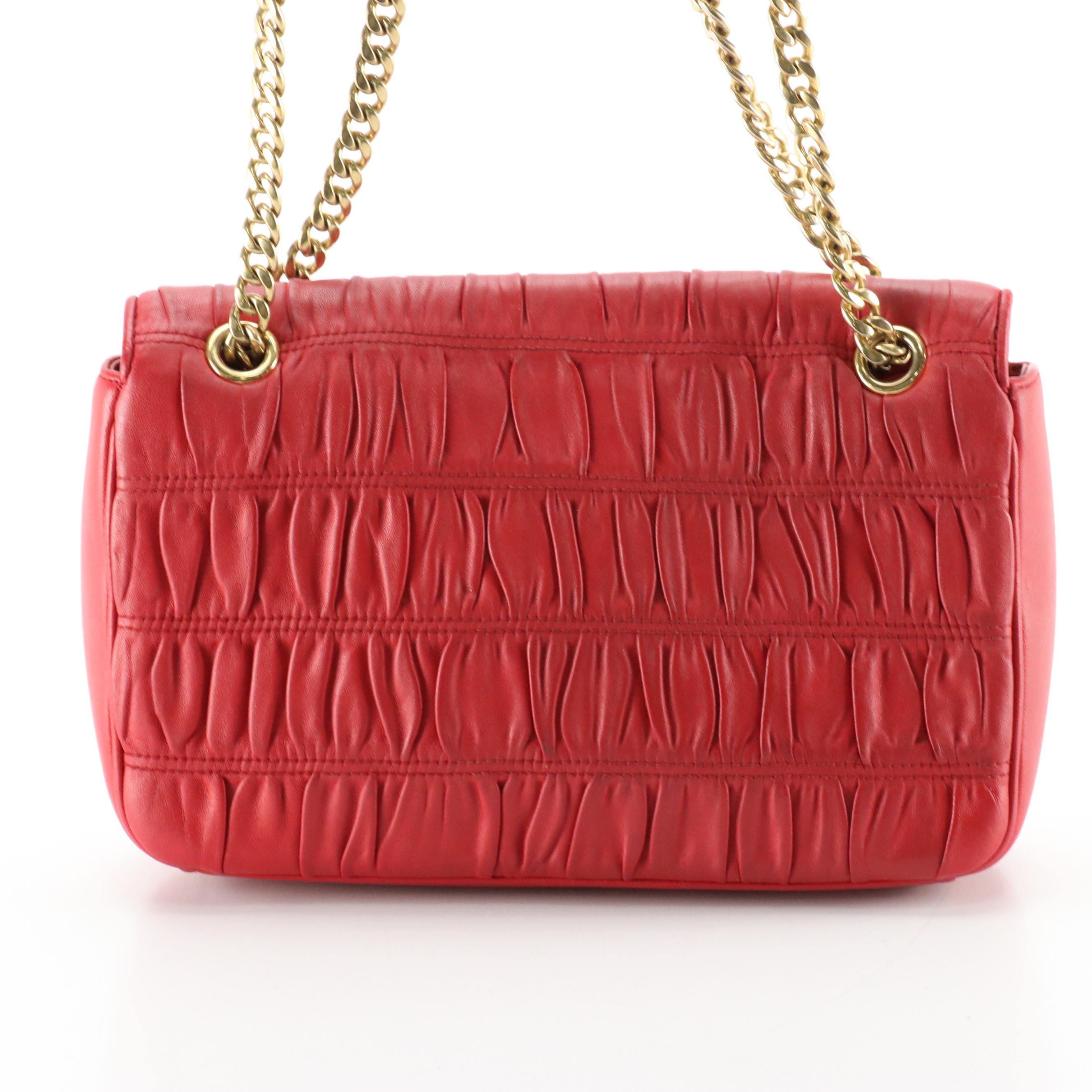 Prada Chain Strap Crossbody Bag in Red Gauffré Leather