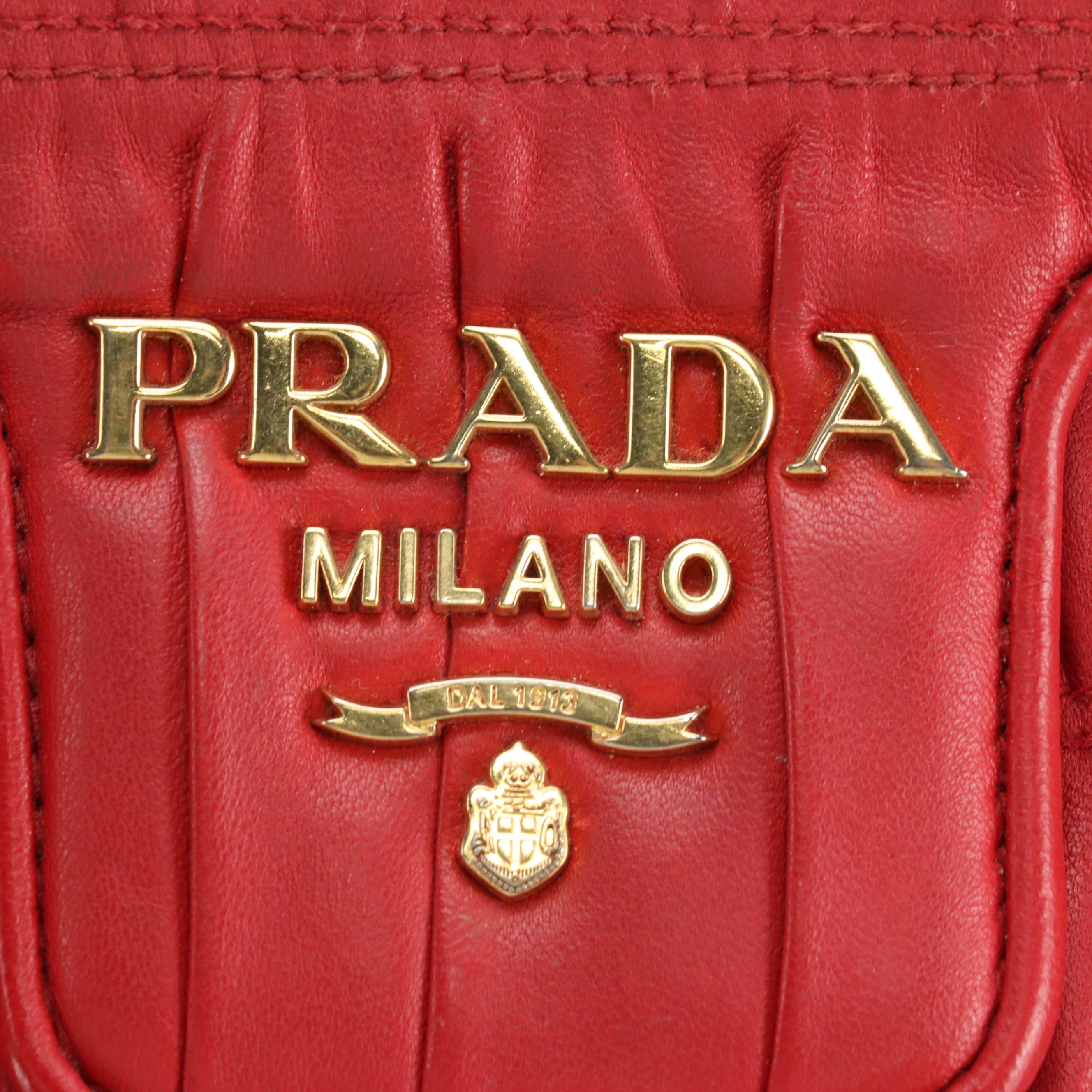 Prada Chain Strap Crossbody Bag in Red Gauffré Leather