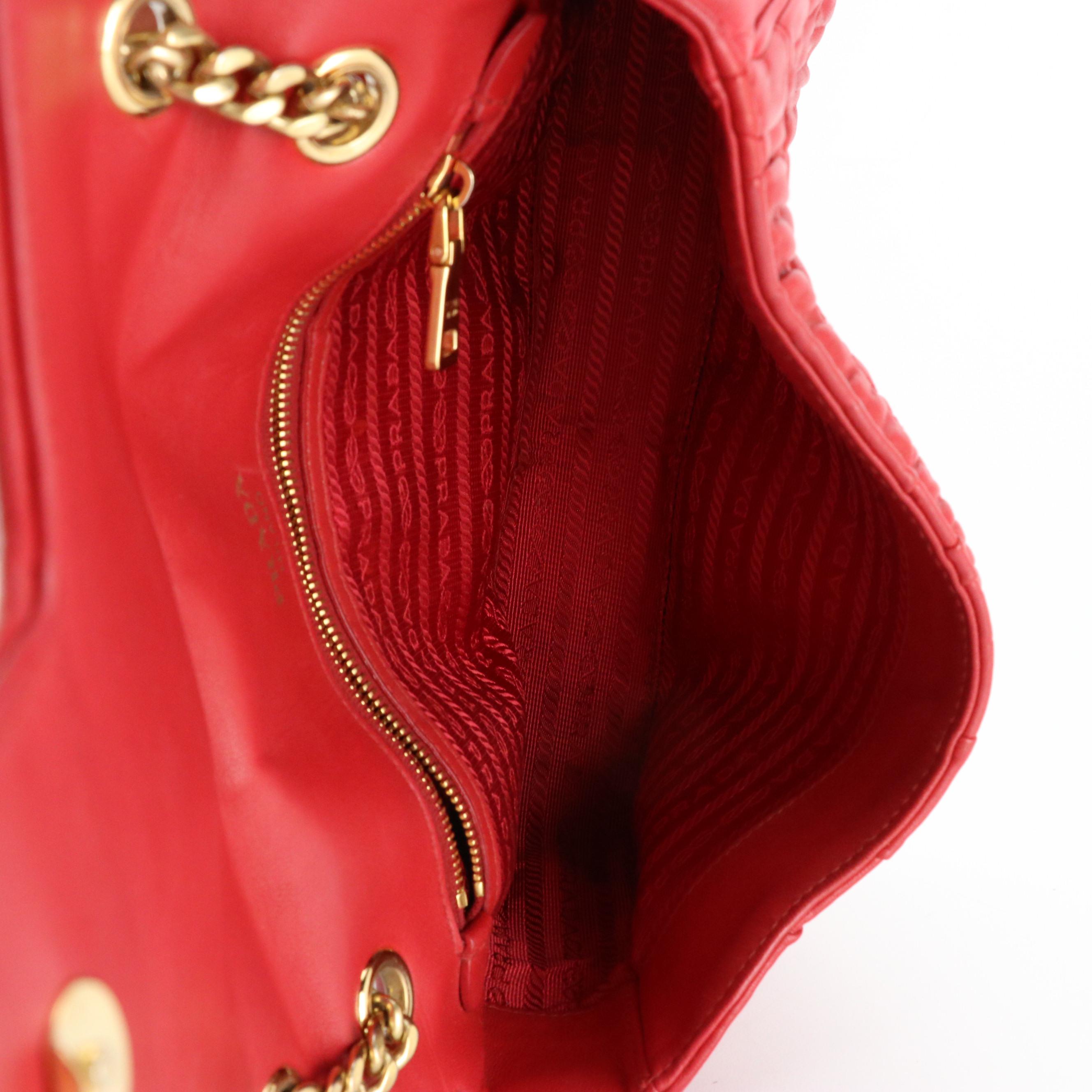 Prada Chain Strap Crossbody Bag in Red Gauffré Leather