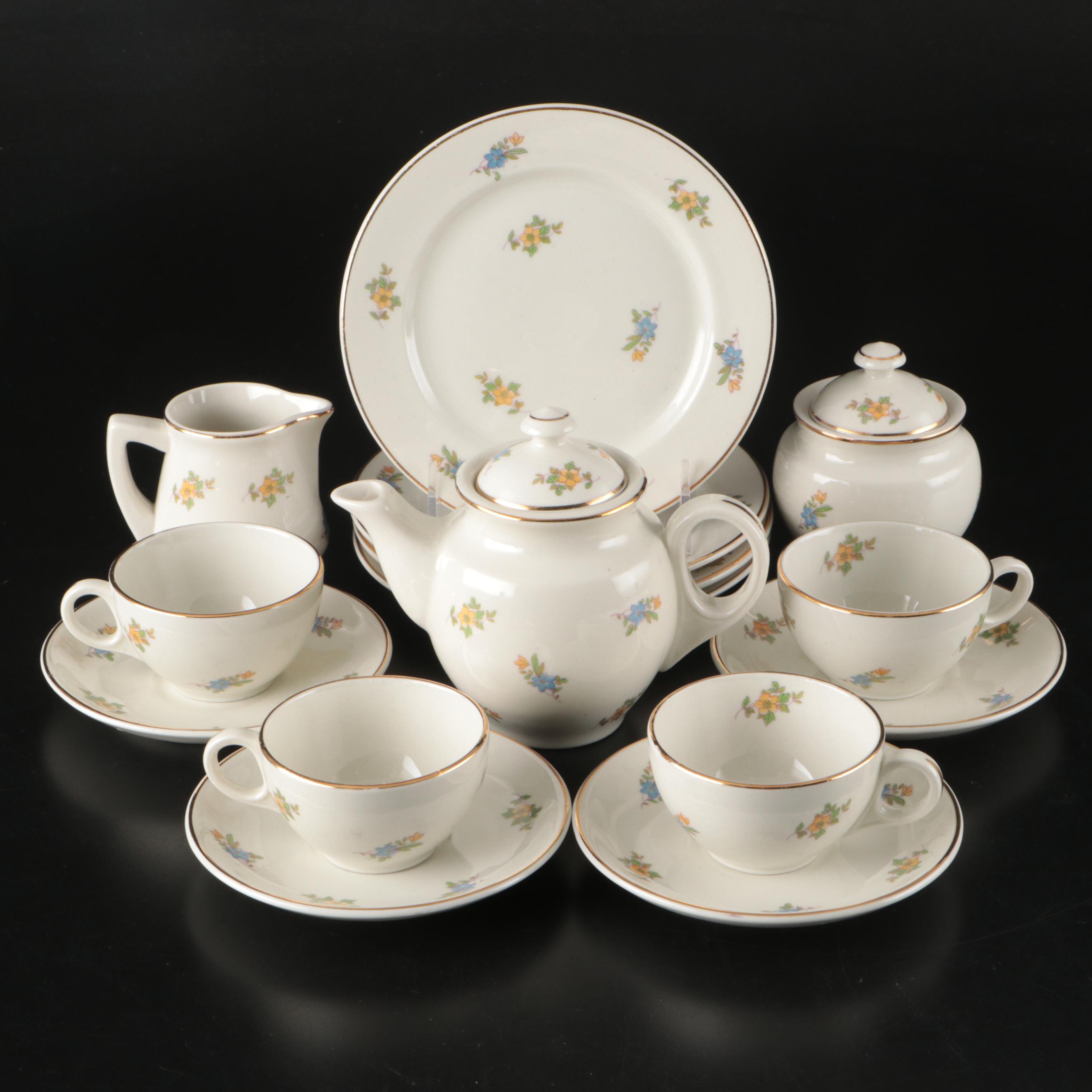 Vintage Ceramic Tea Set with Dessert Plates, Mid-20th Century