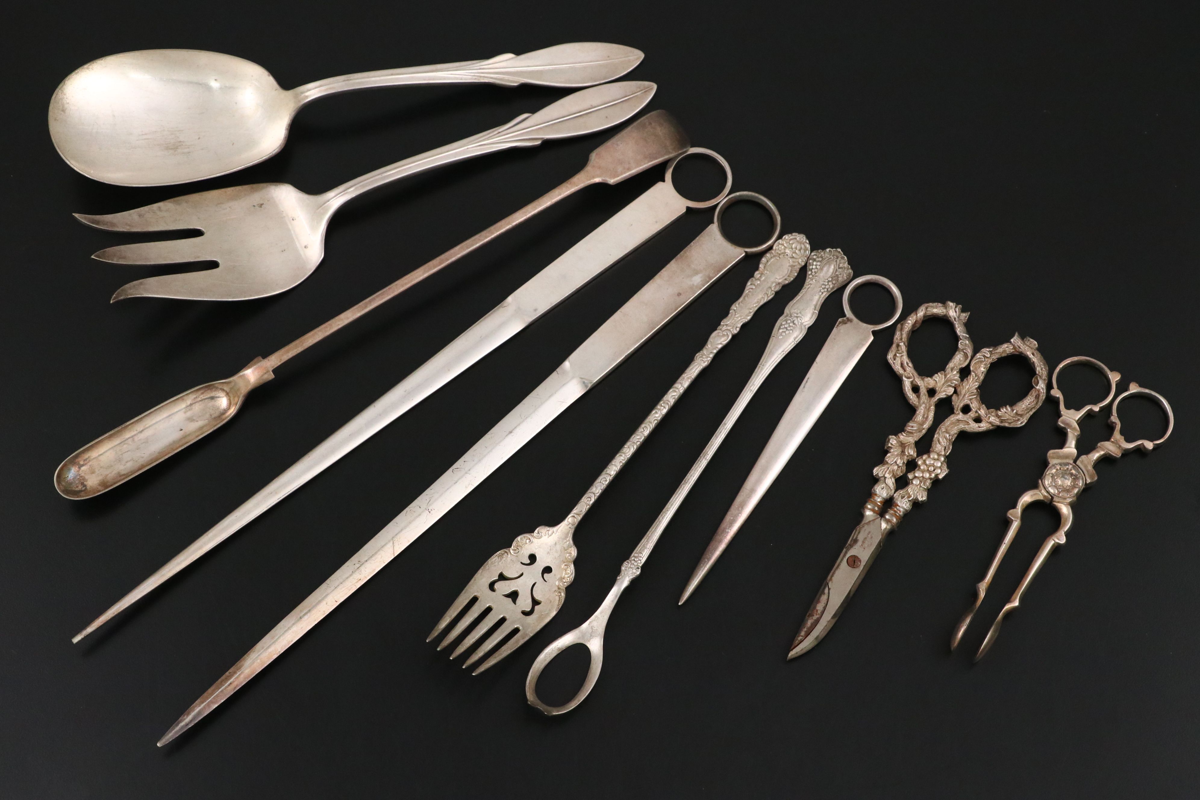 English Silver Plate Meat Skewers with Other Serving Utensils