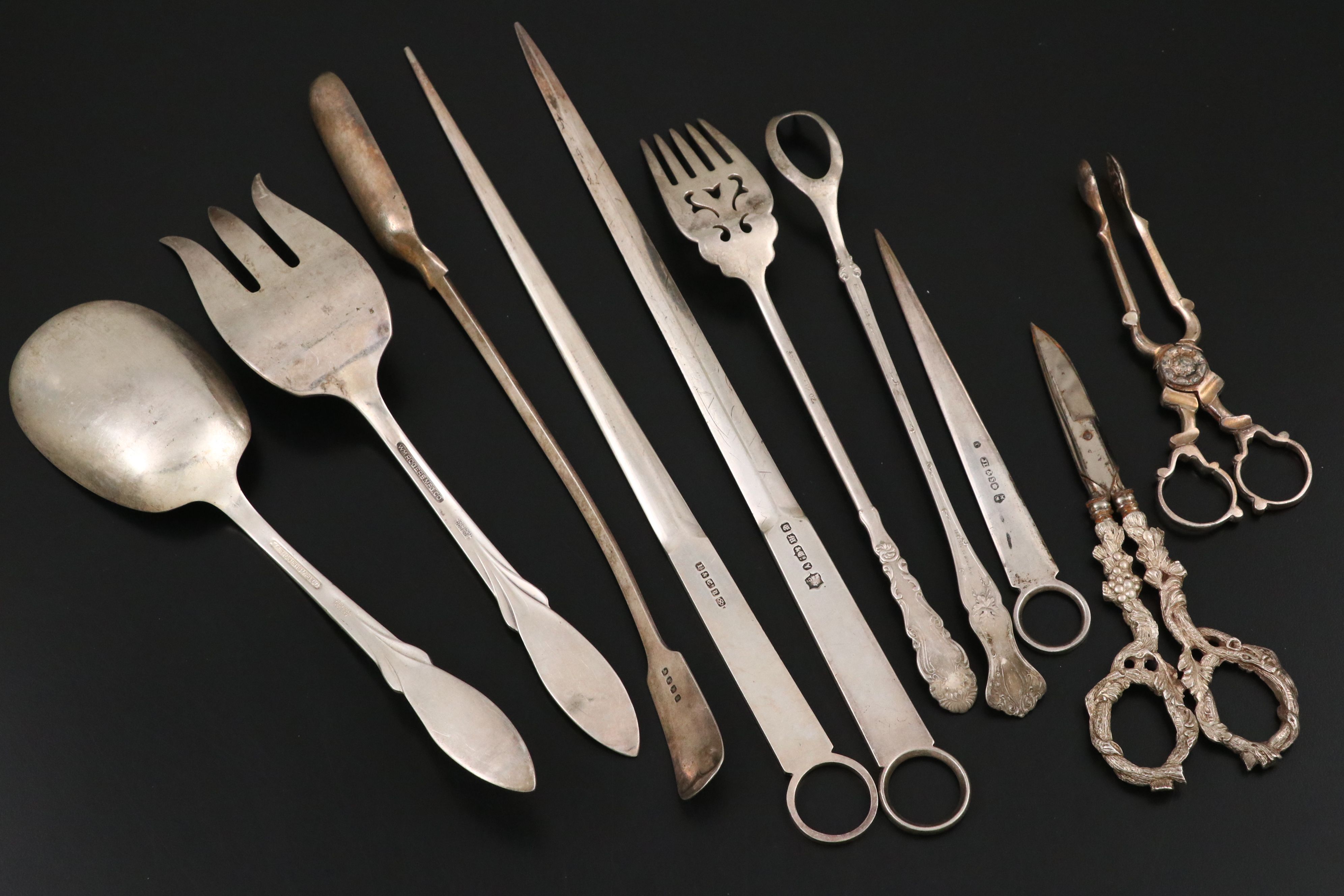 English Silver Plate Meat Skewers with Other Serving Utensils