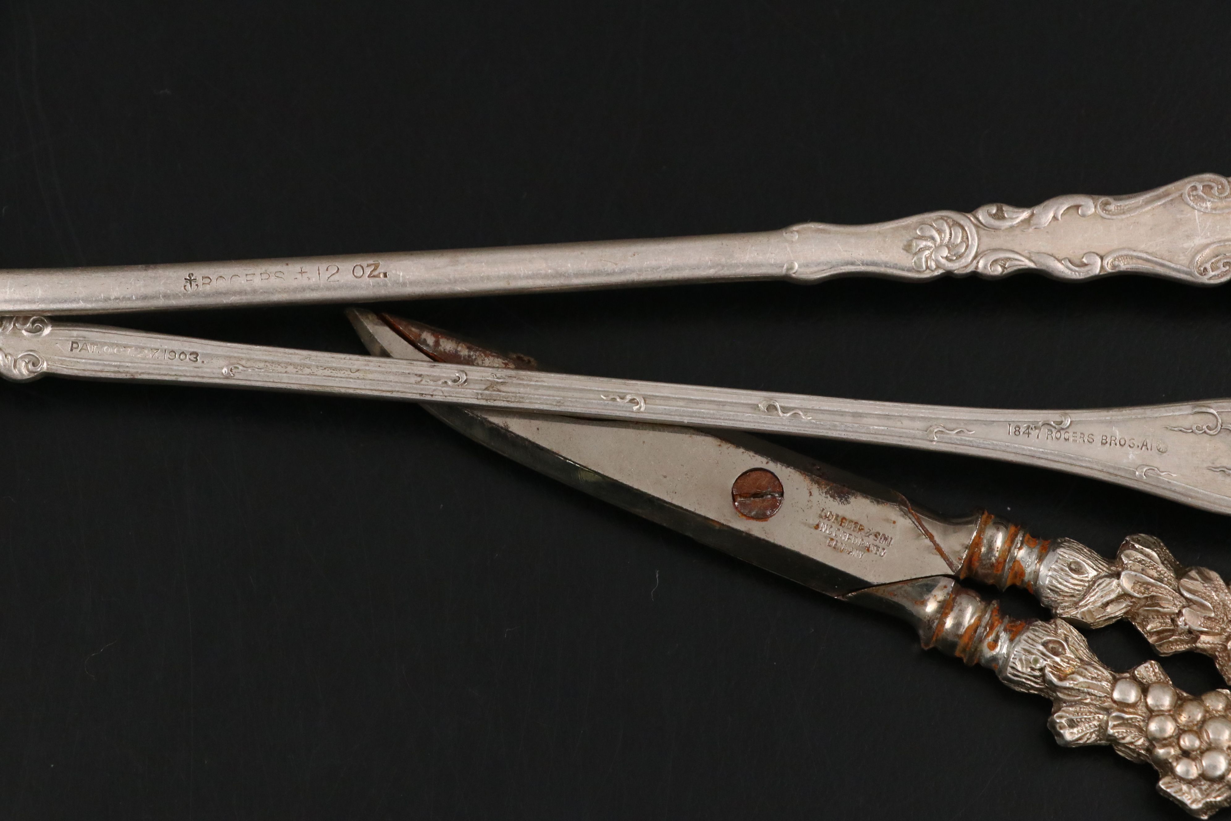 English Silver Plate Meat Skewers with Other Serving Utensils