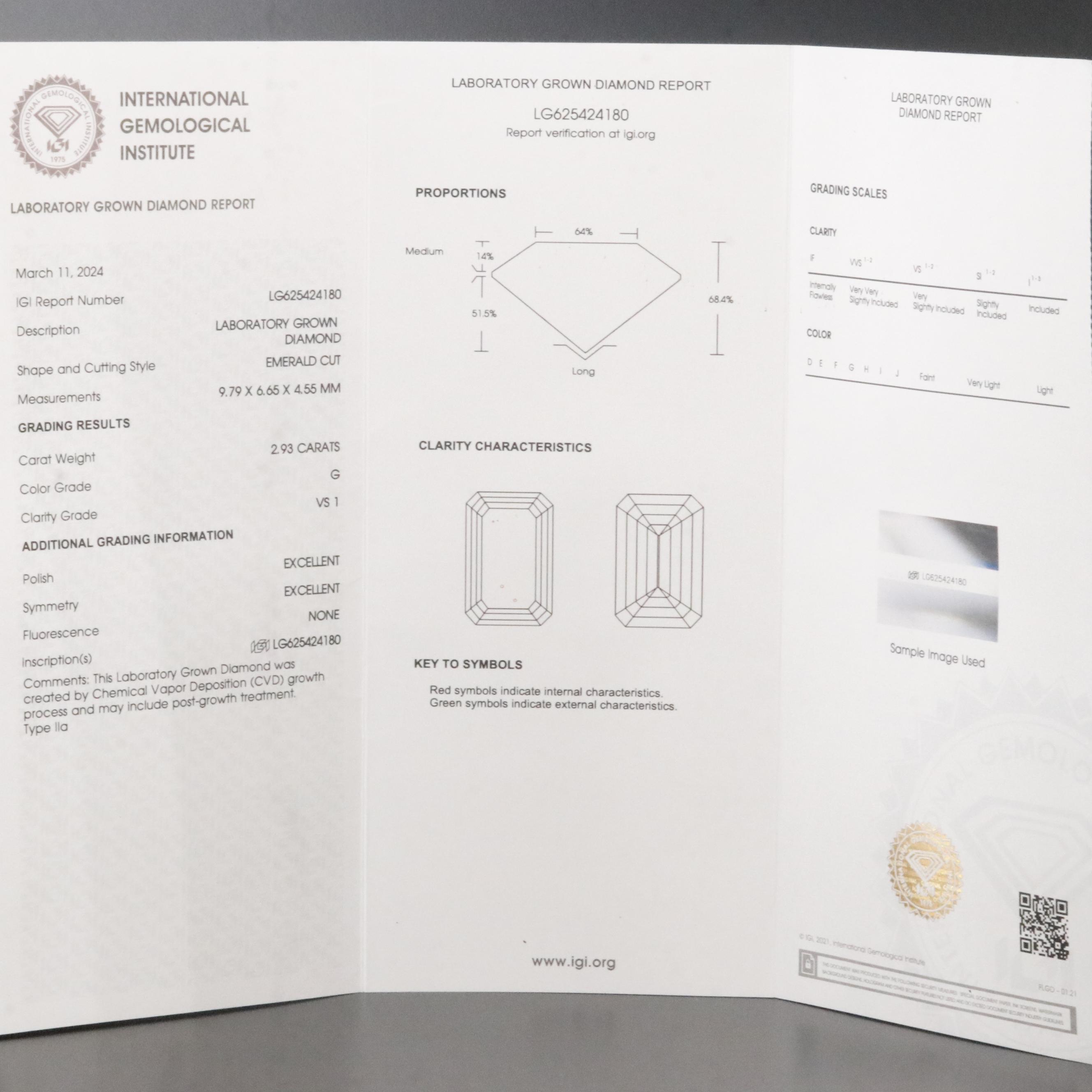 Loose 2.93 CT Lab Grown Diamond with IGI Report