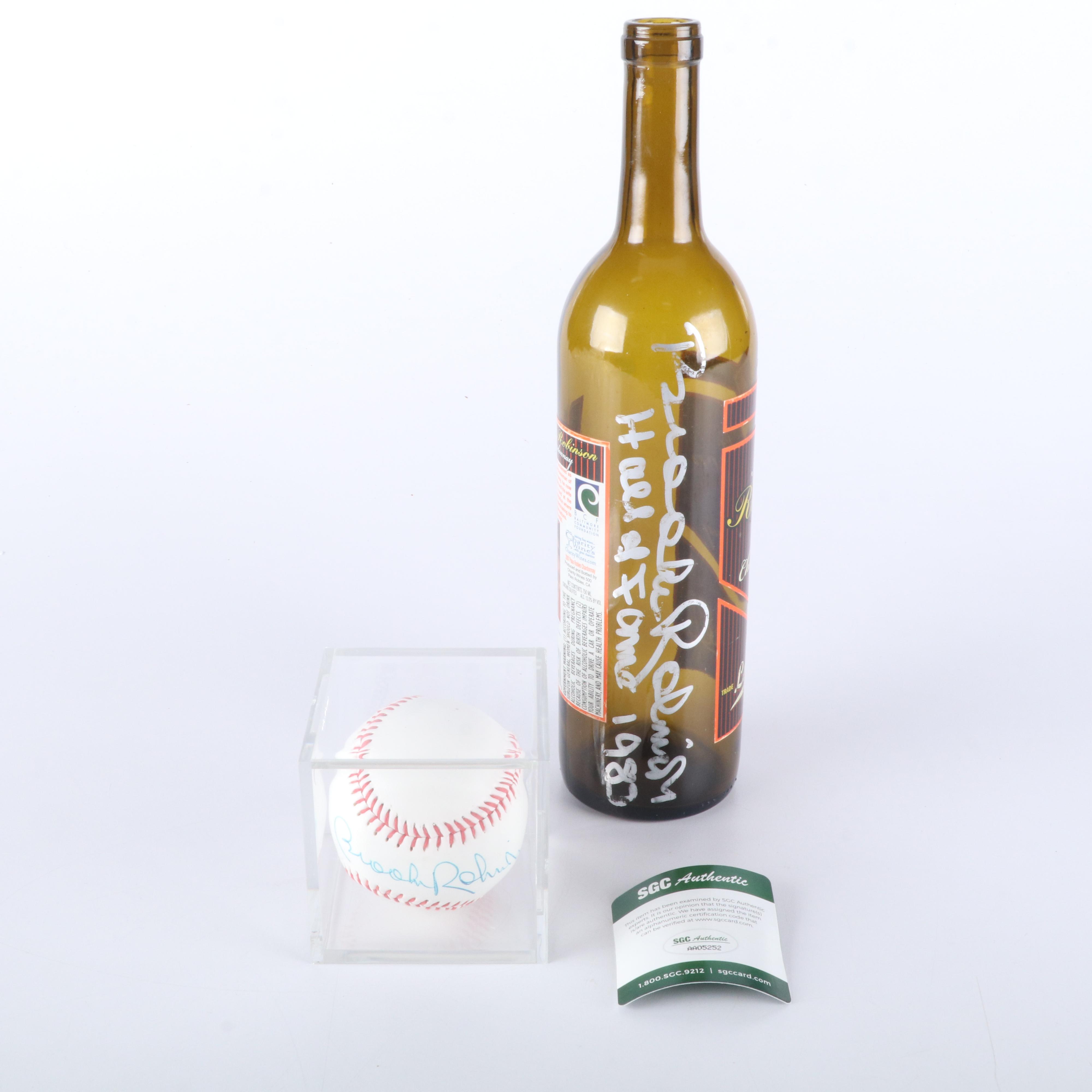 Brooks Robinson Signed Rawlings Baseball and Longball Cellars Chardonnay Bottle
