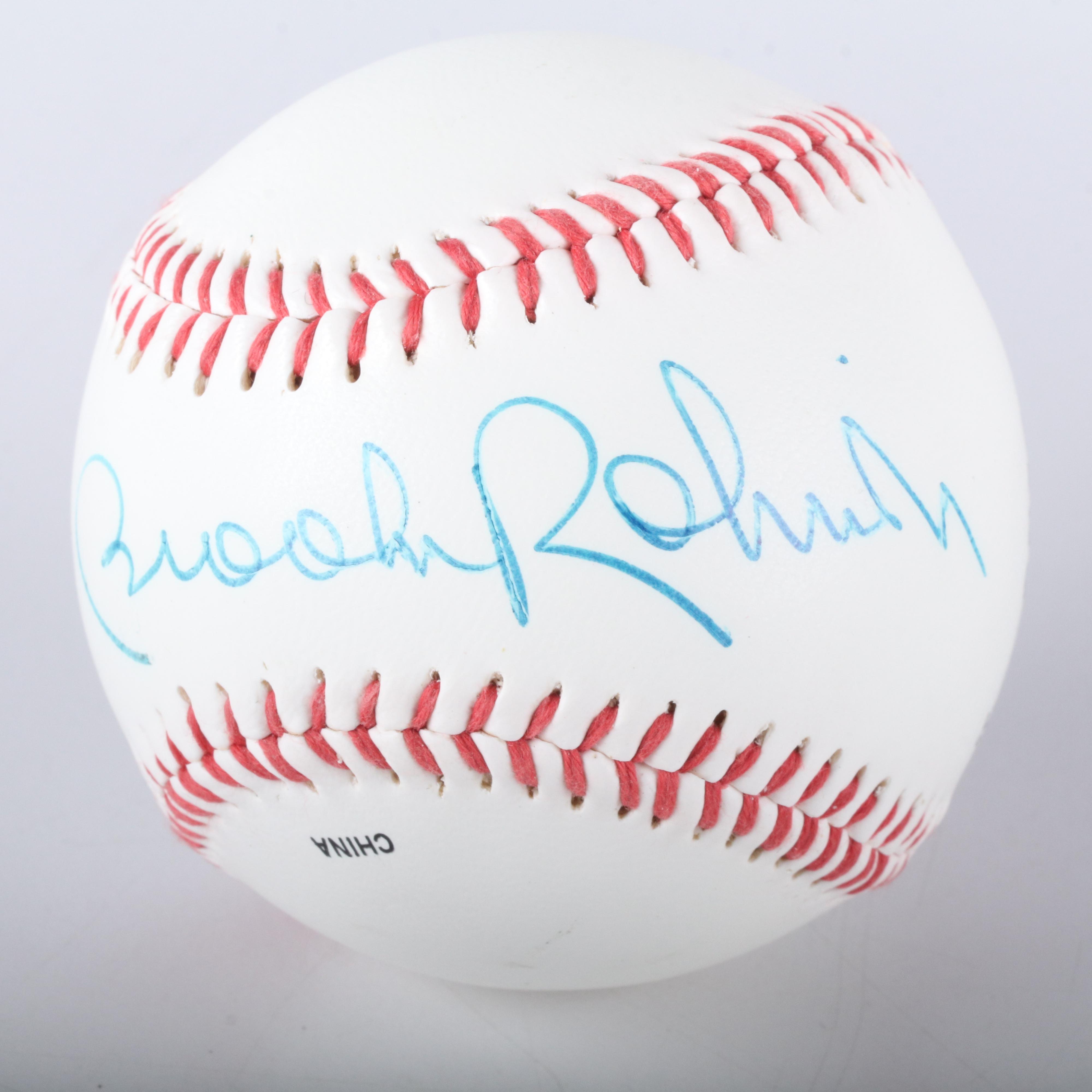 Brooks Robinson Signed Rawlings Baseball and Longball Cellars Chardonnay Bottle