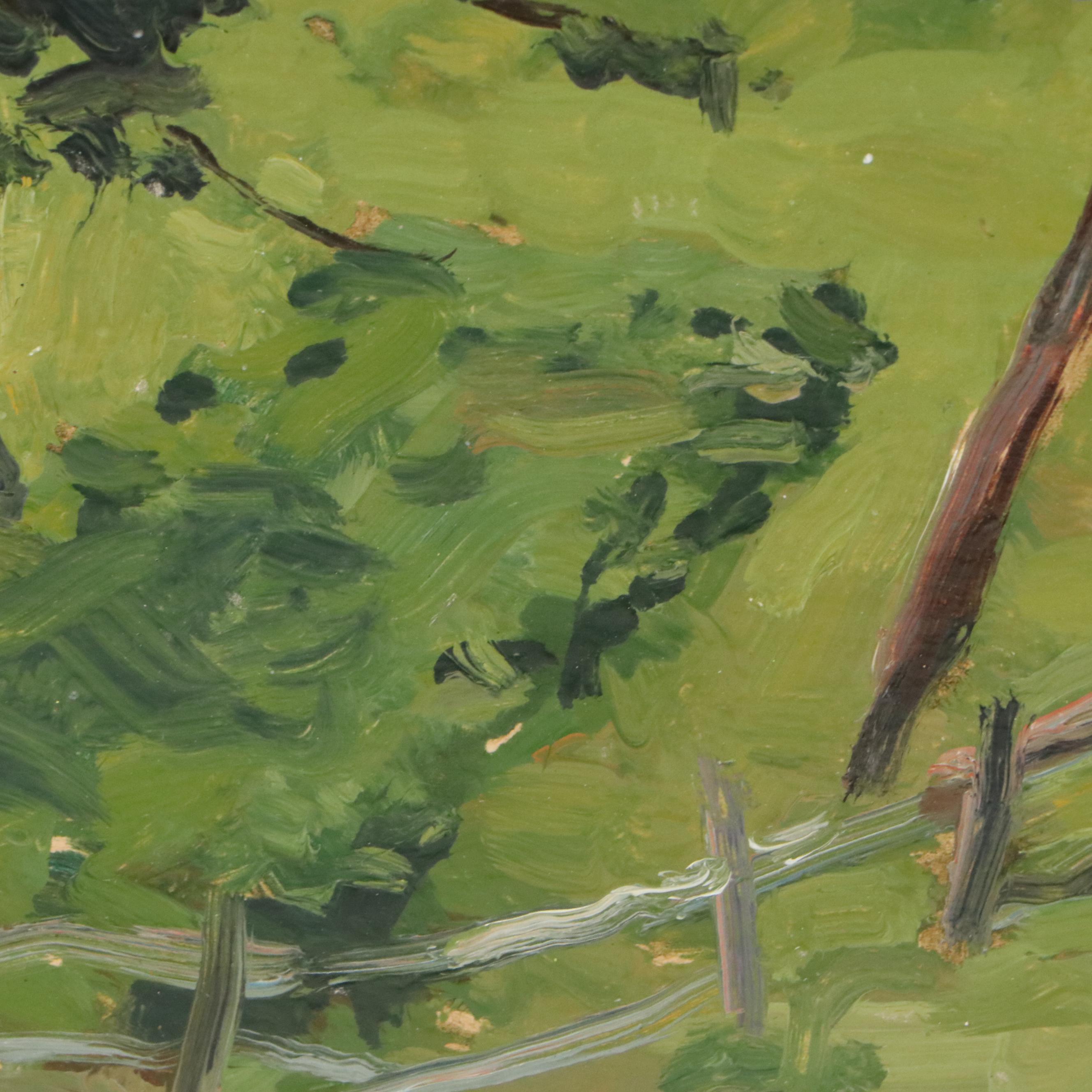 Pastoral Landscape Oil Painting "Ukraini Village After the Rain," 20th Century