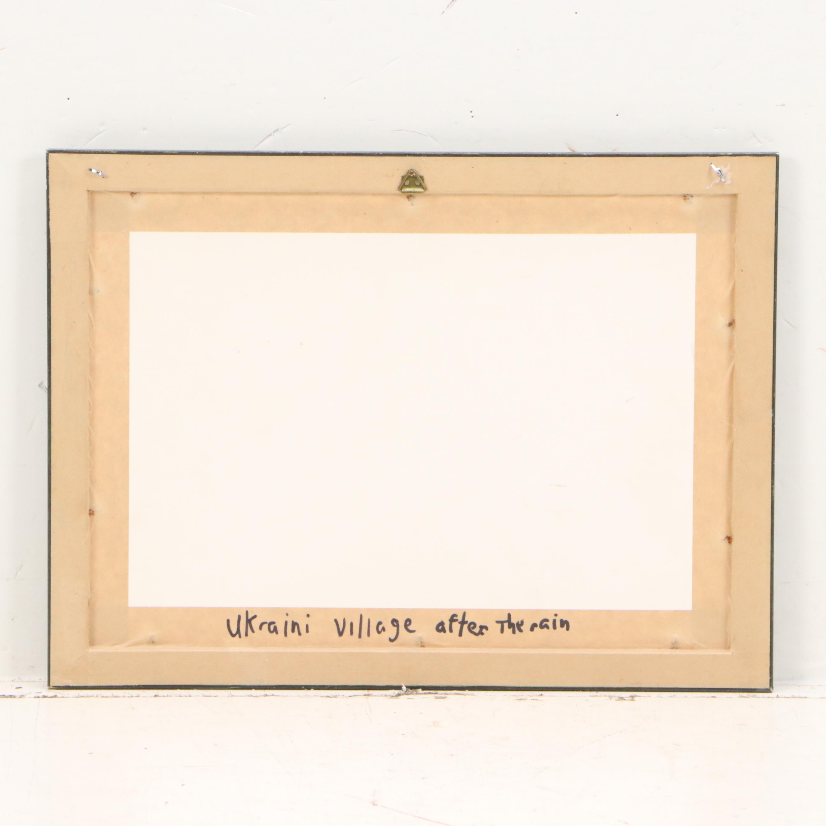 Pastoral Landscape Oil Painting "Ukraini Village After the Rain," 20th Century