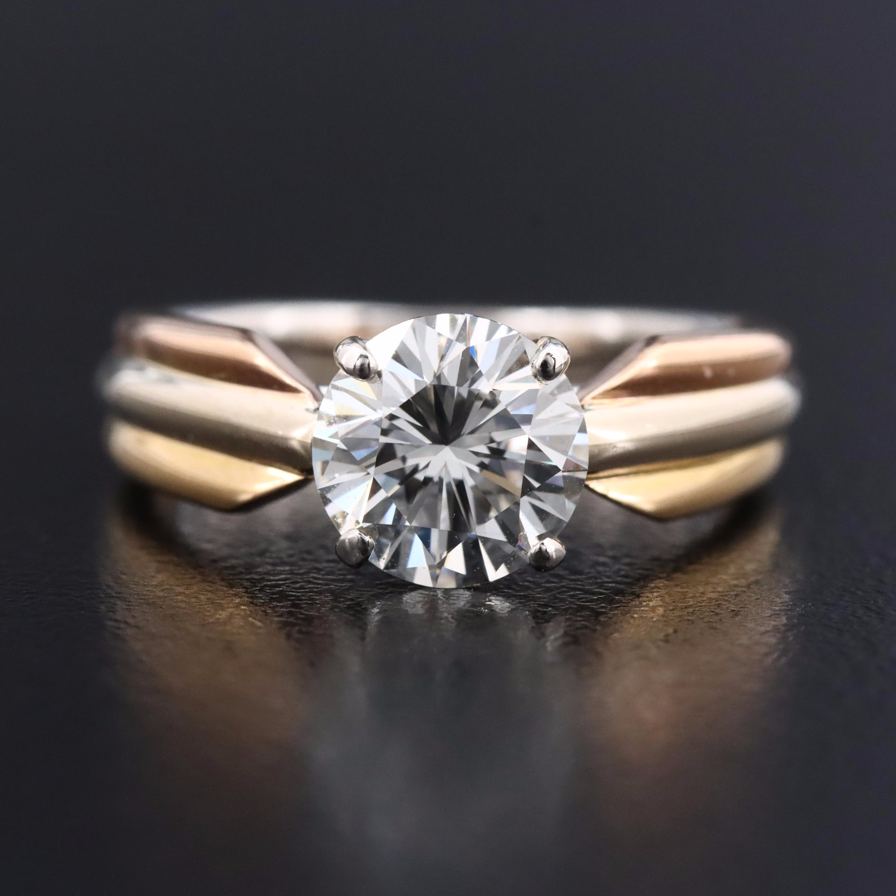 Cartier Trinity Platinum and 18K 1.31 CT Diamond Solitaire Ring with GIA Cert
