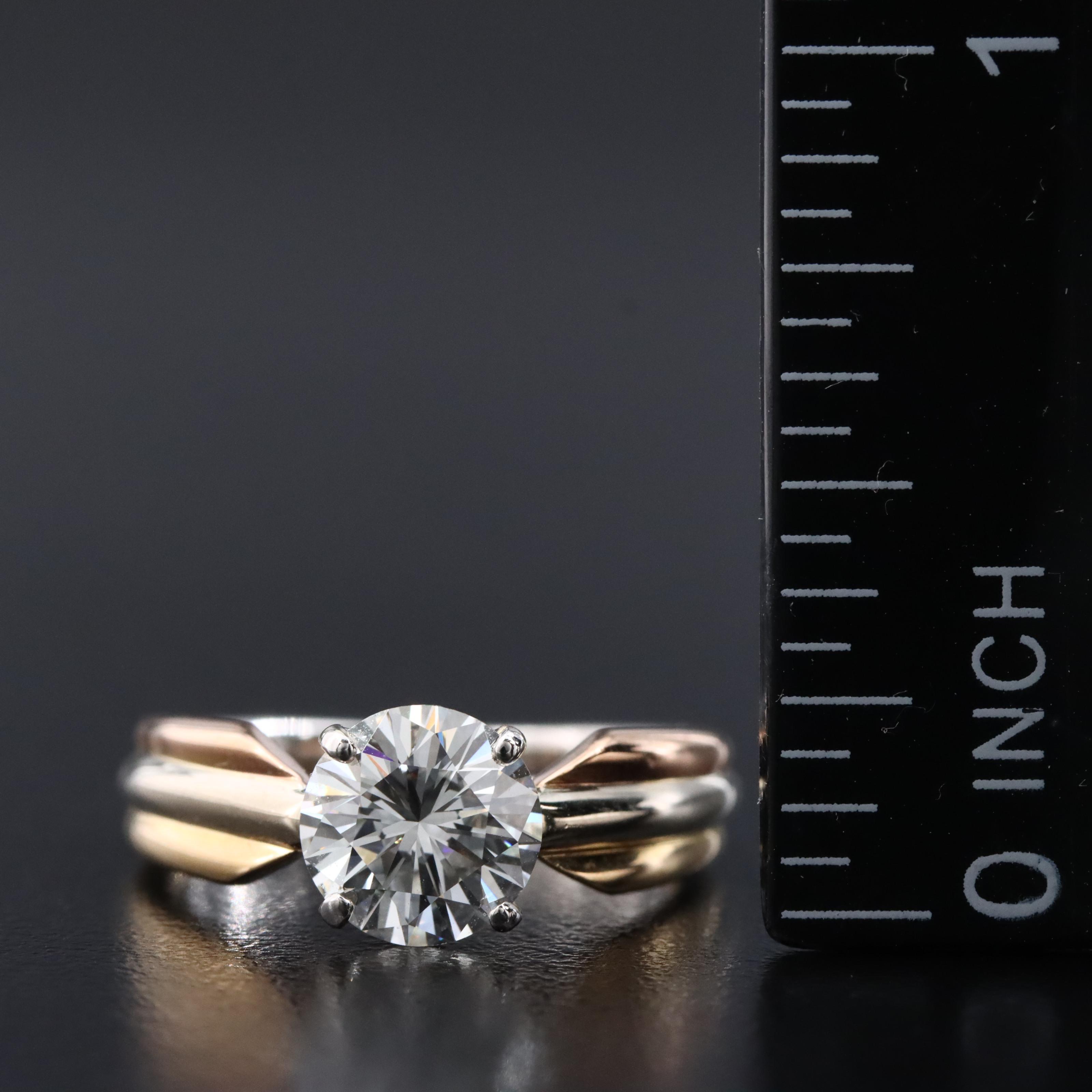 Cartier Trinity Platinum and 18K 1.31 CT Diamond Solitaire Ring with GIA Cert