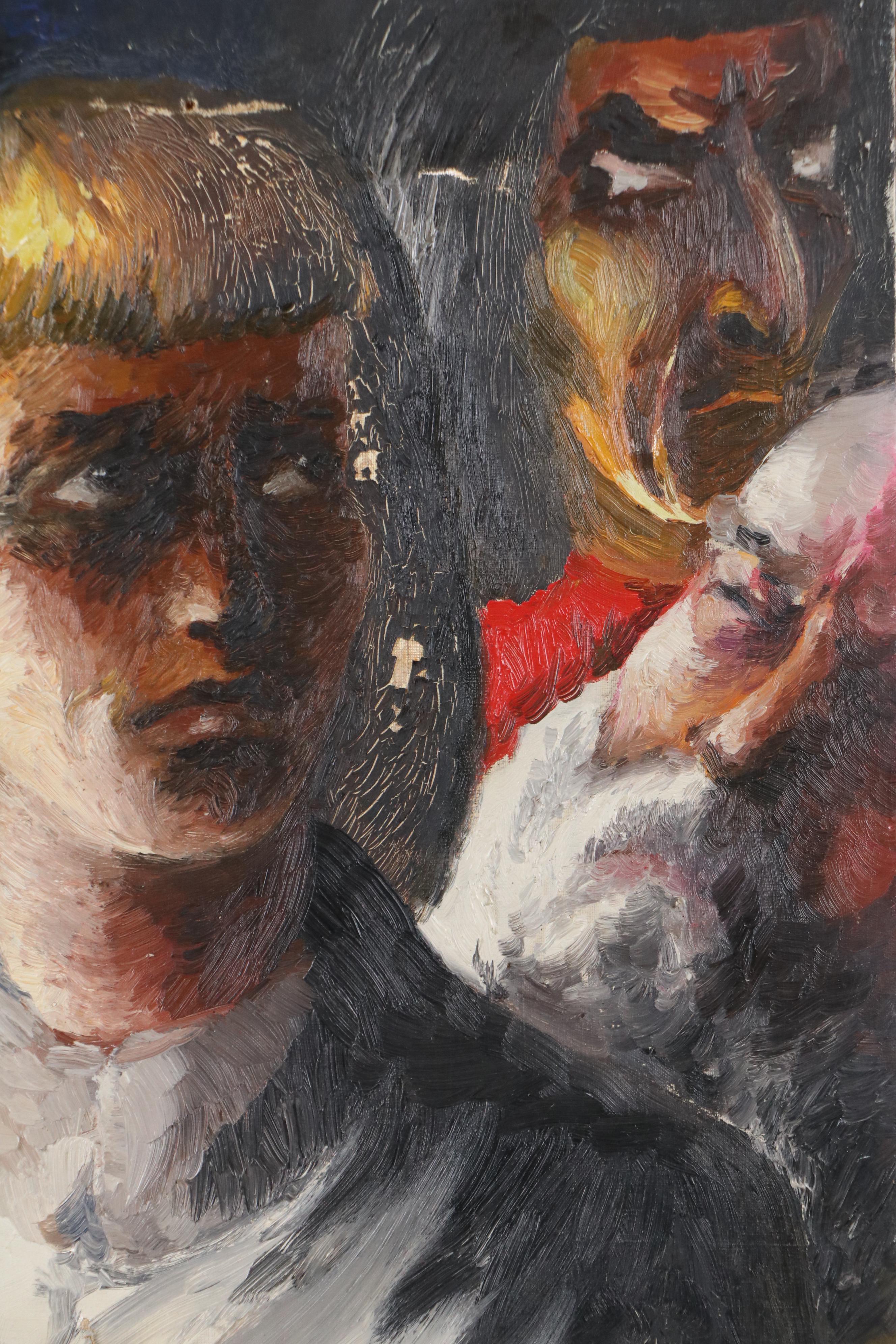 Oil Painting of Narrative Scene with Four Figures, Mid-20th Century