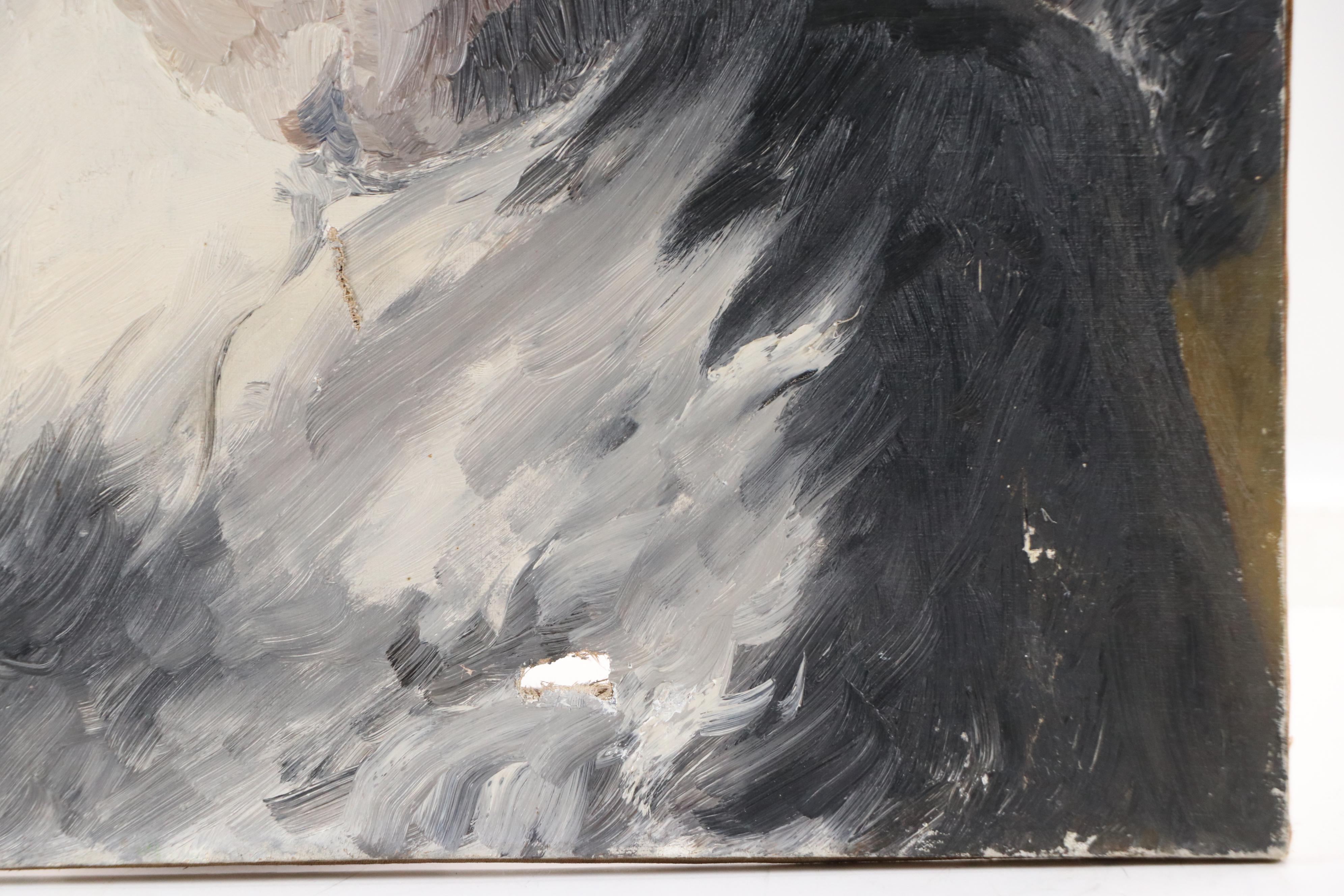 Oil Painting of Narrative Scene with Four Figures, Mid-20th Century