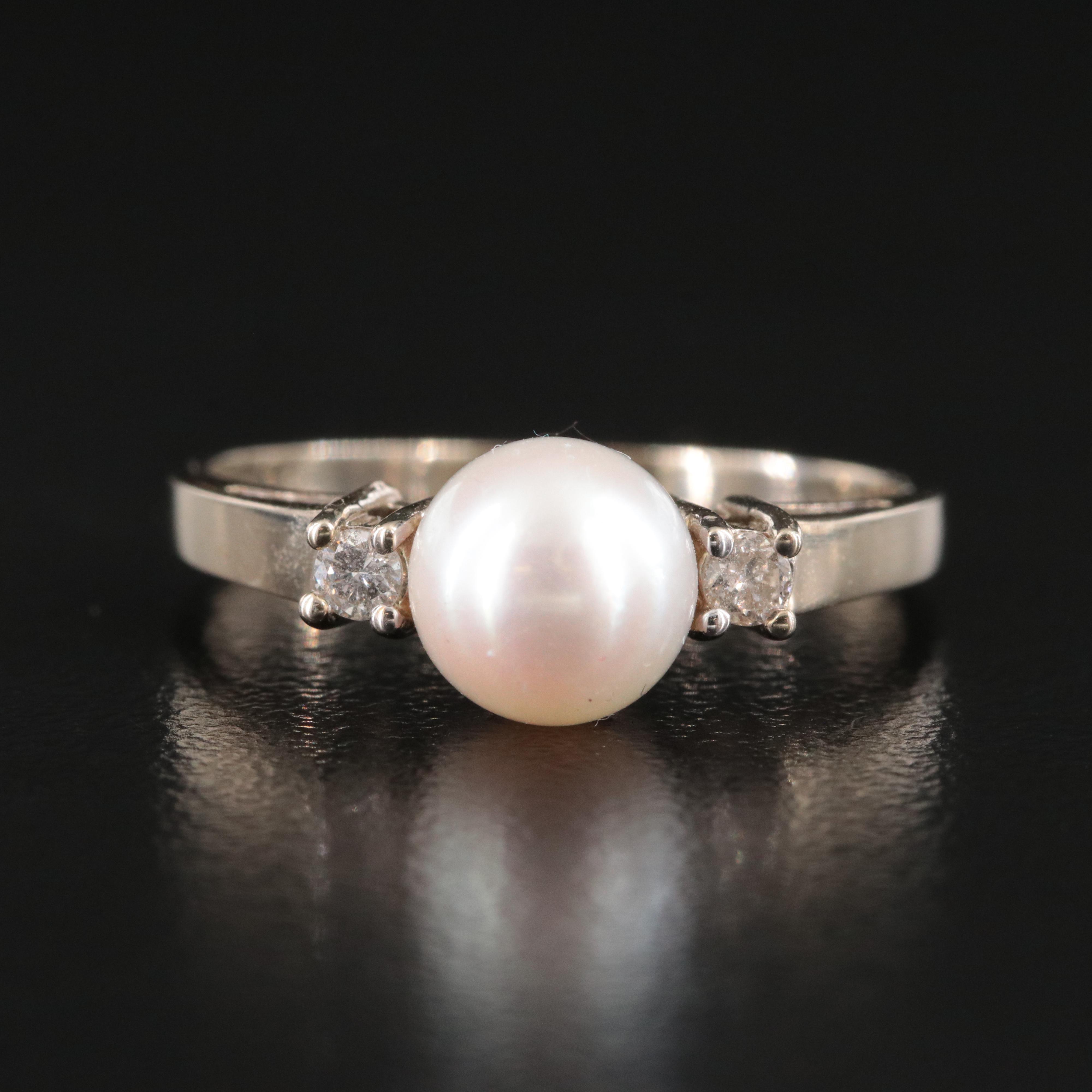 14K Pearl and Diamond Ring