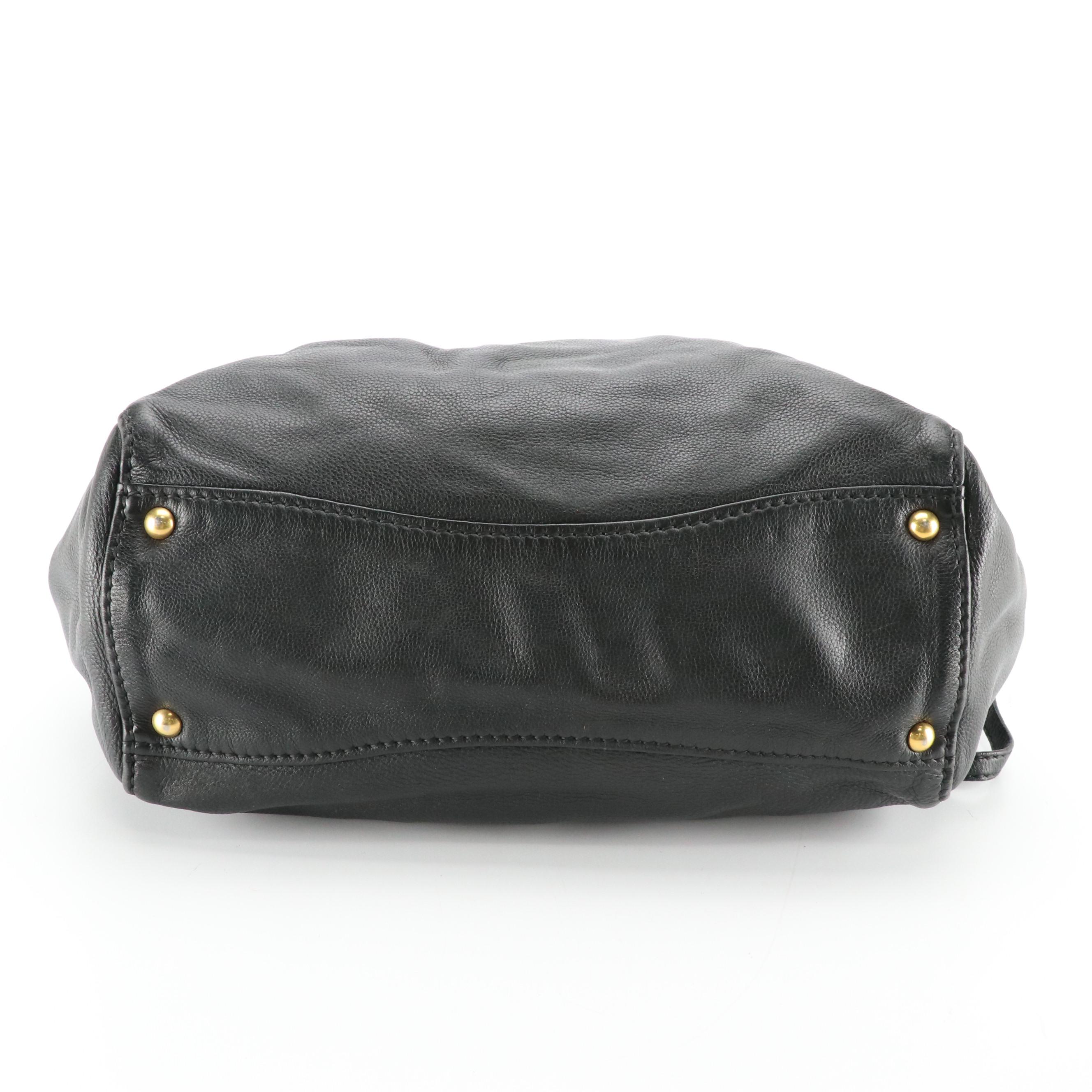 Miu Miu Double Zip Two-Way Tote in Black Grained Calfskin Leather