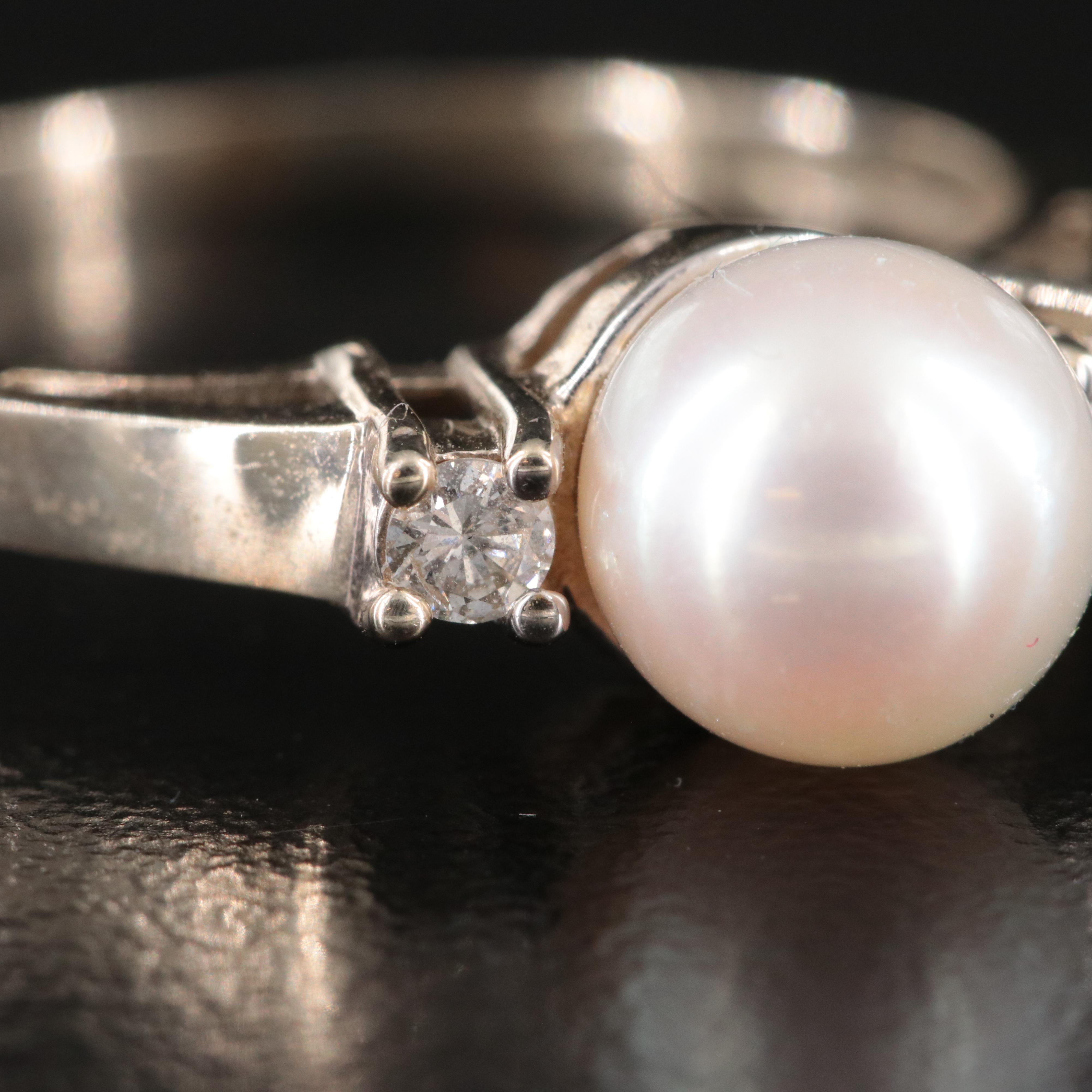 14K Pearl and Diamond Ring