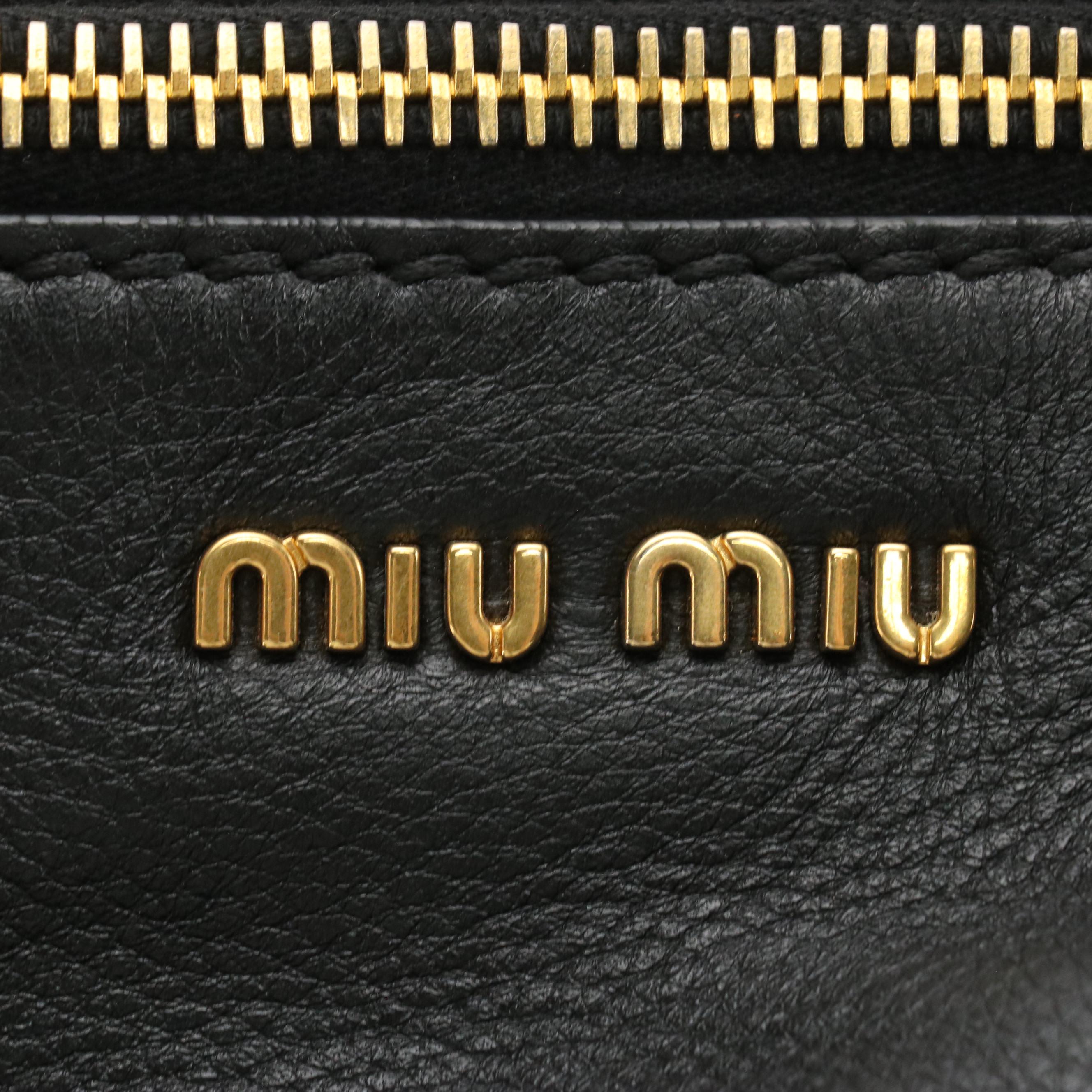 Miu Miu Double Zip Two-Way Tote in Black Grained Calfskin Leather