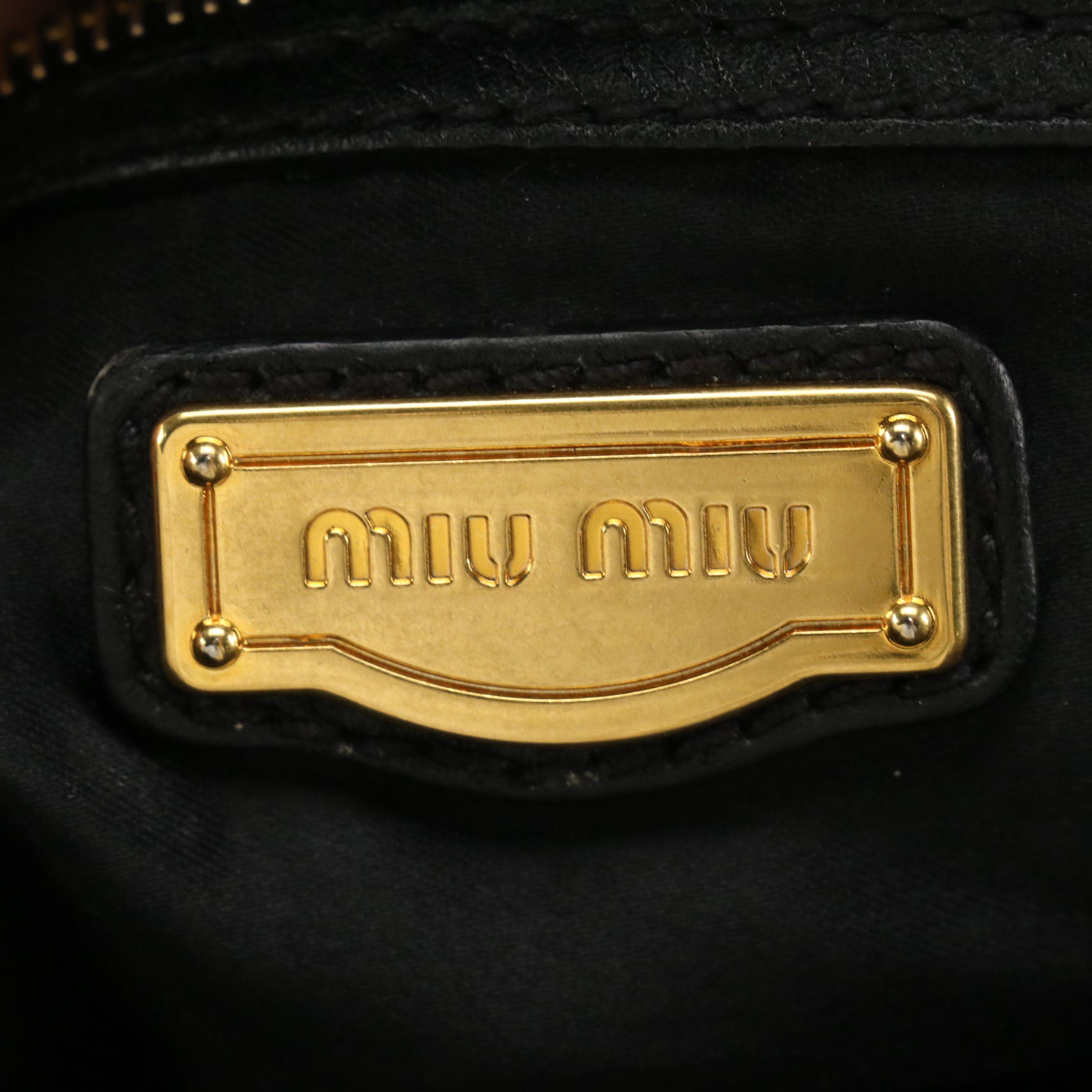Miu Miu Double Zip Two-Way Tote in Black Grained Calfskin Leather