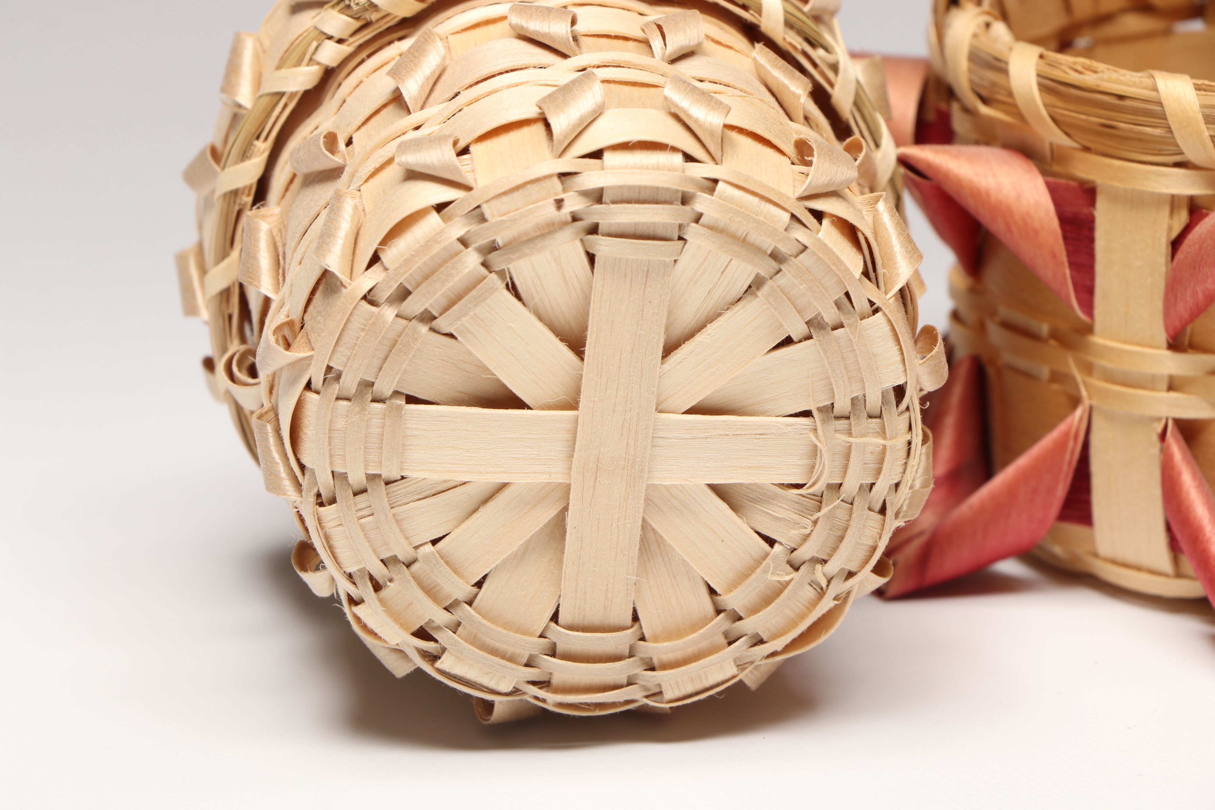 Mi'kmaq Diamond and Porcupine Design Ash and Sweetgrass Baskets