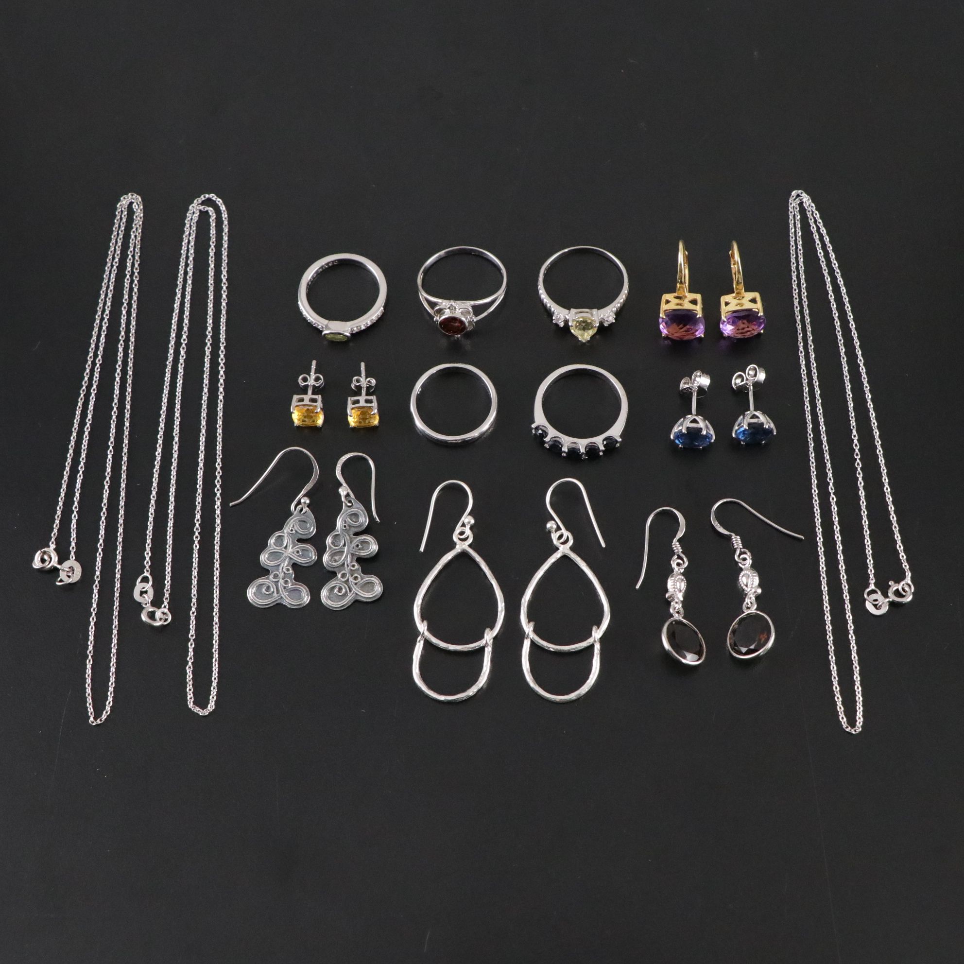 14 Assorted Sterling Silver Rings, Necklaces and Earrings