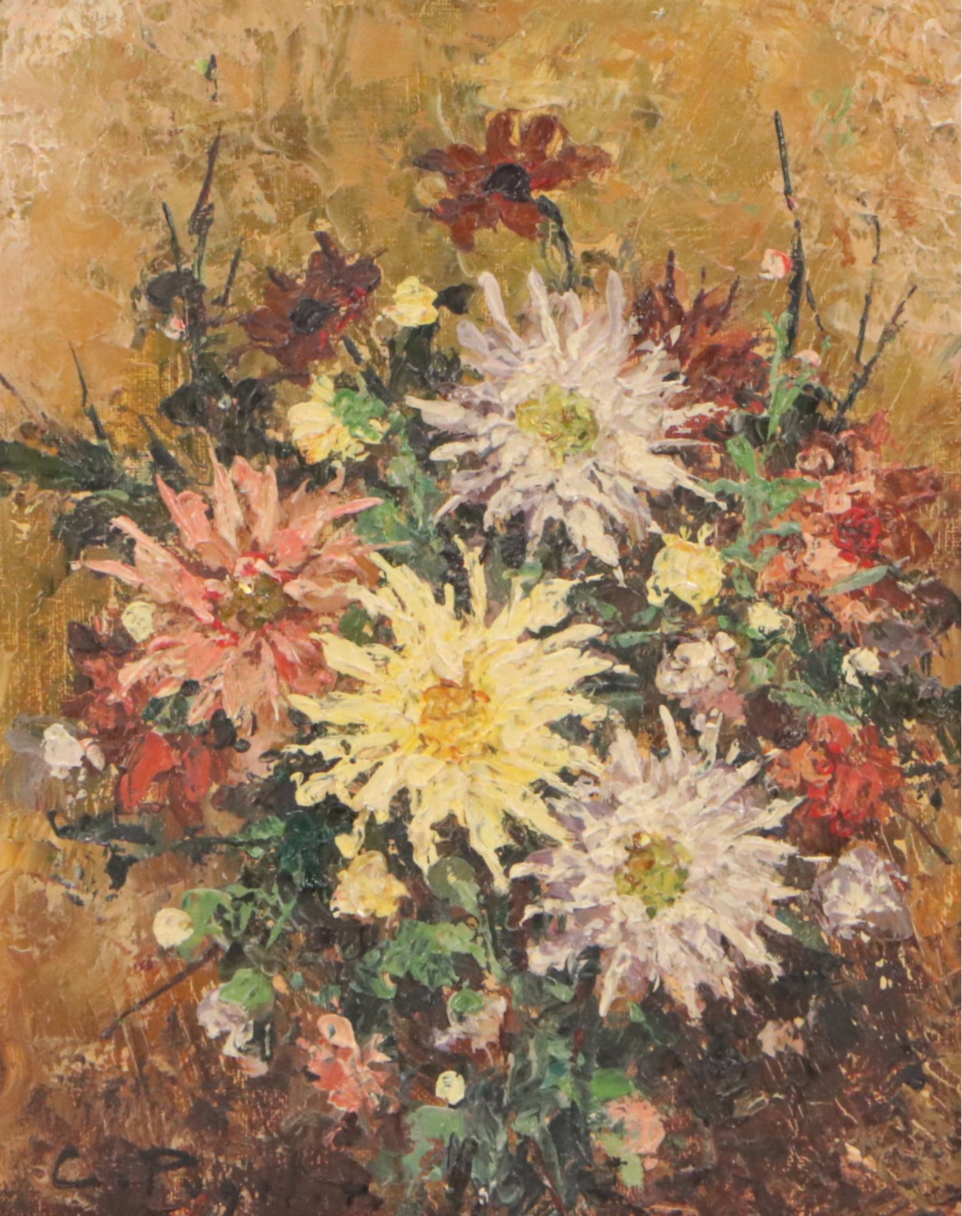 Claude Roger Pujet Impasto Floral Still Life Oil Painting, Late 20th Century