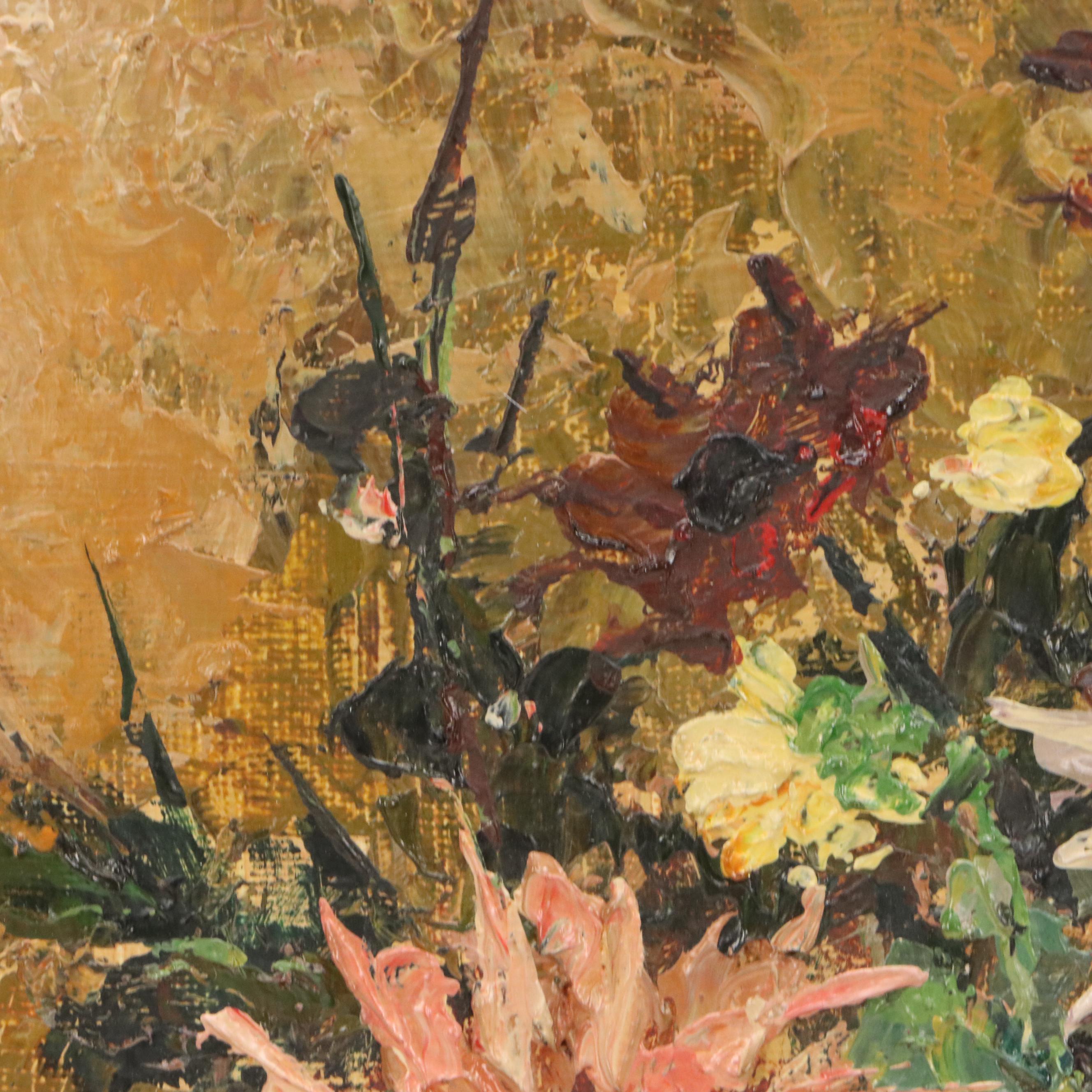 Claude Roger Pujet Impasto Floral Still Life Oil Painting, Late 20th Century