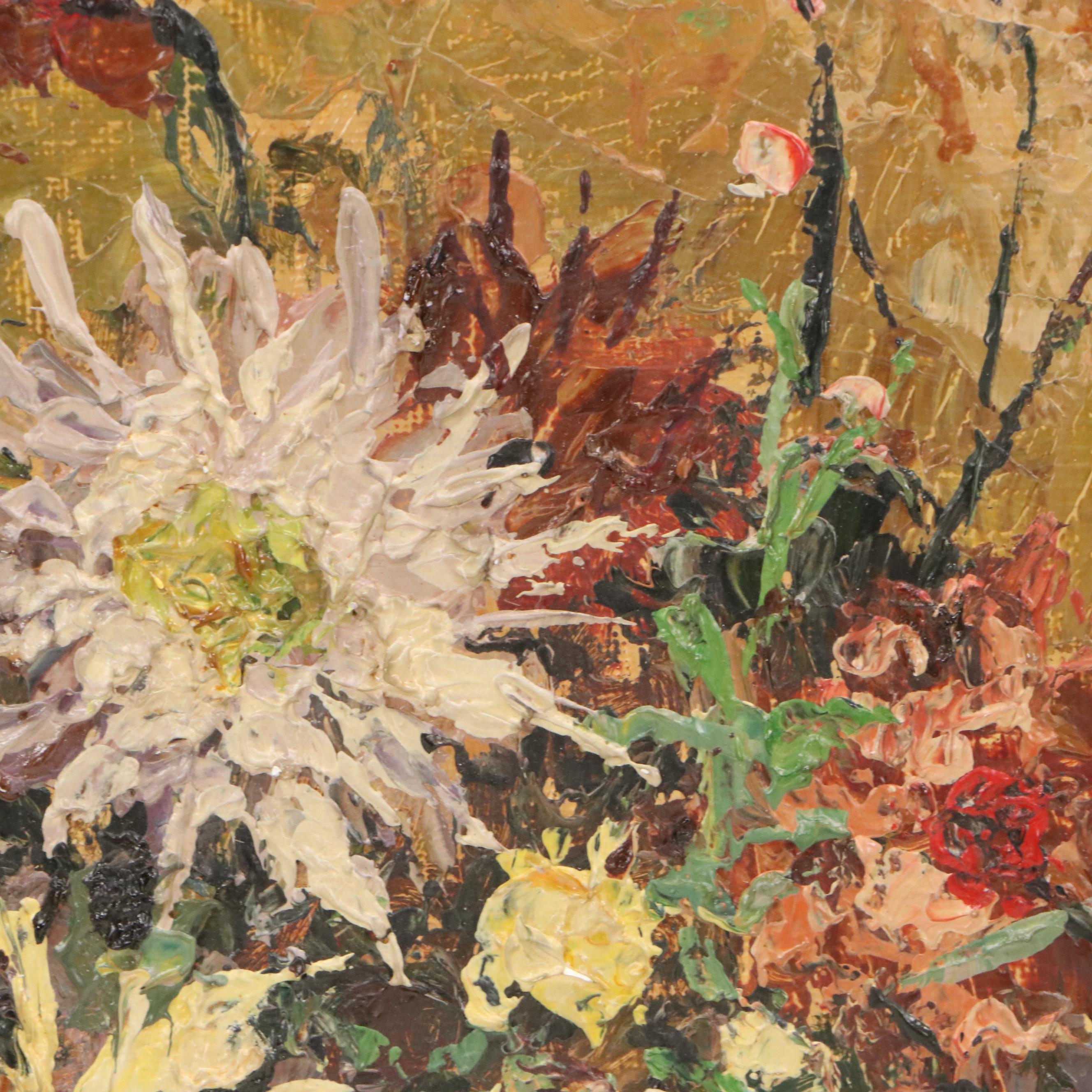 Claude Roger Pujet Impasto Floral Still Life Oil Painting, Late 20th Century