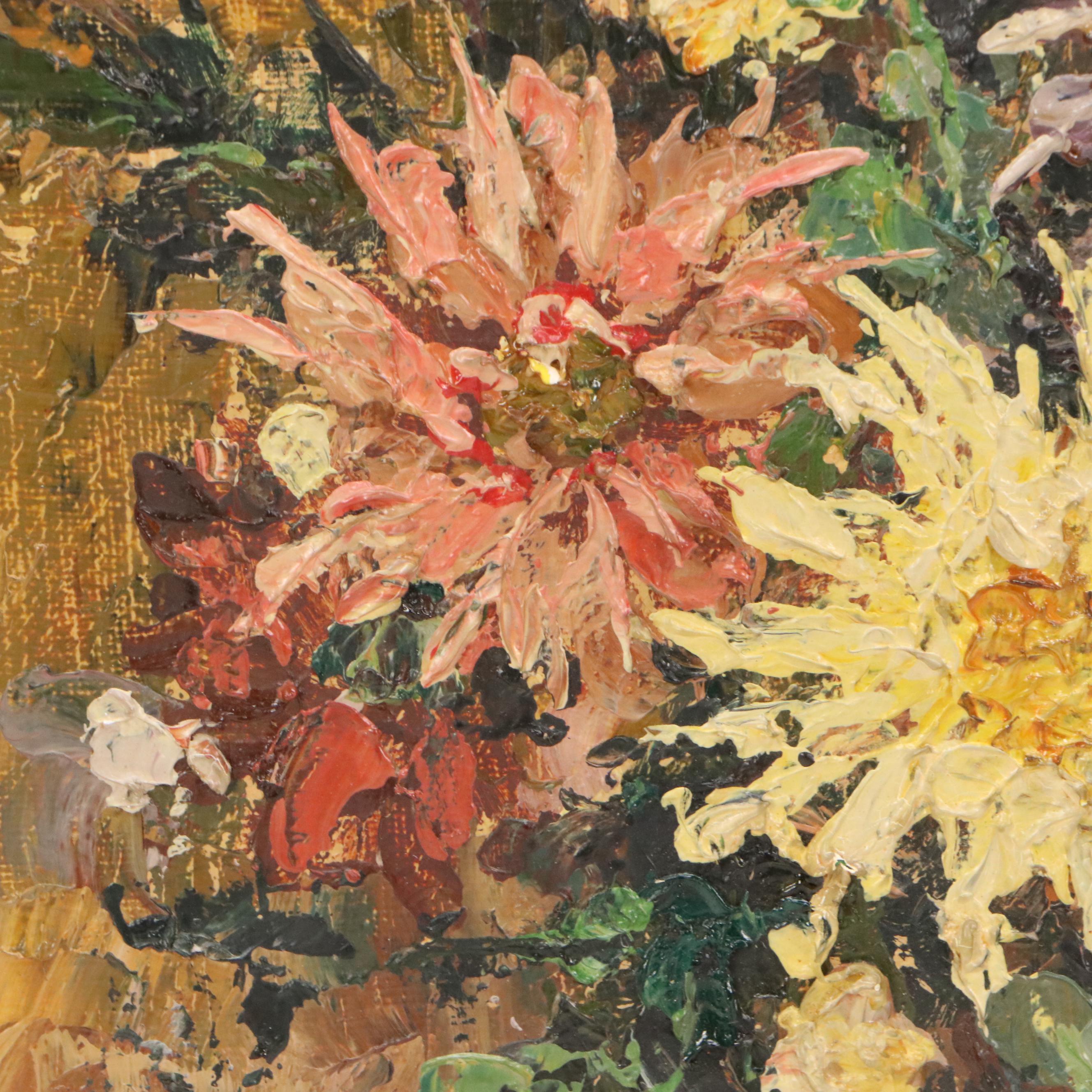 Claude Roger Pujet Impasto Floral Still Life Oil Painting, Late 20th Century