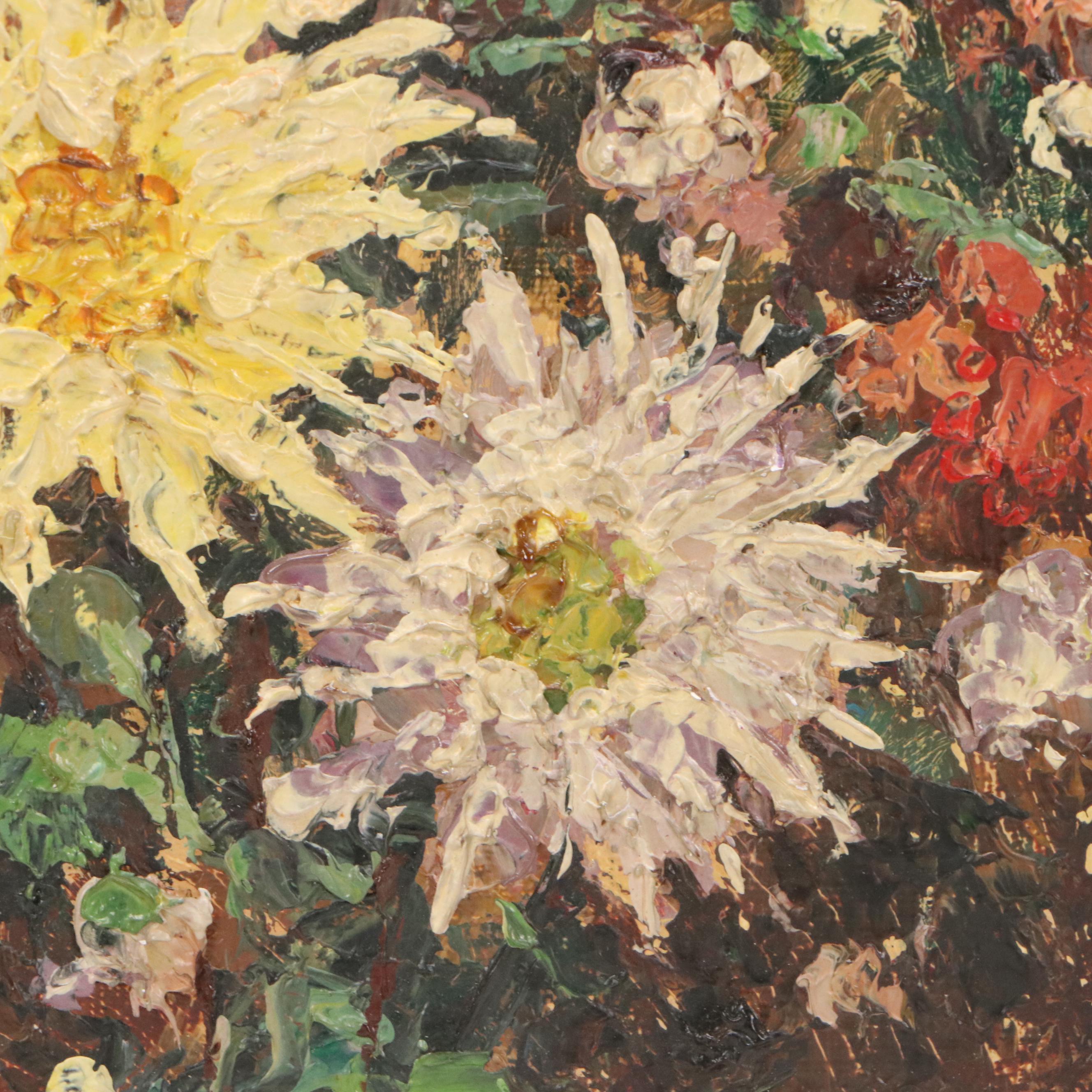 Claude Roger Pujet Impasto Floral Still Life Oil Painting, Late 20th Century