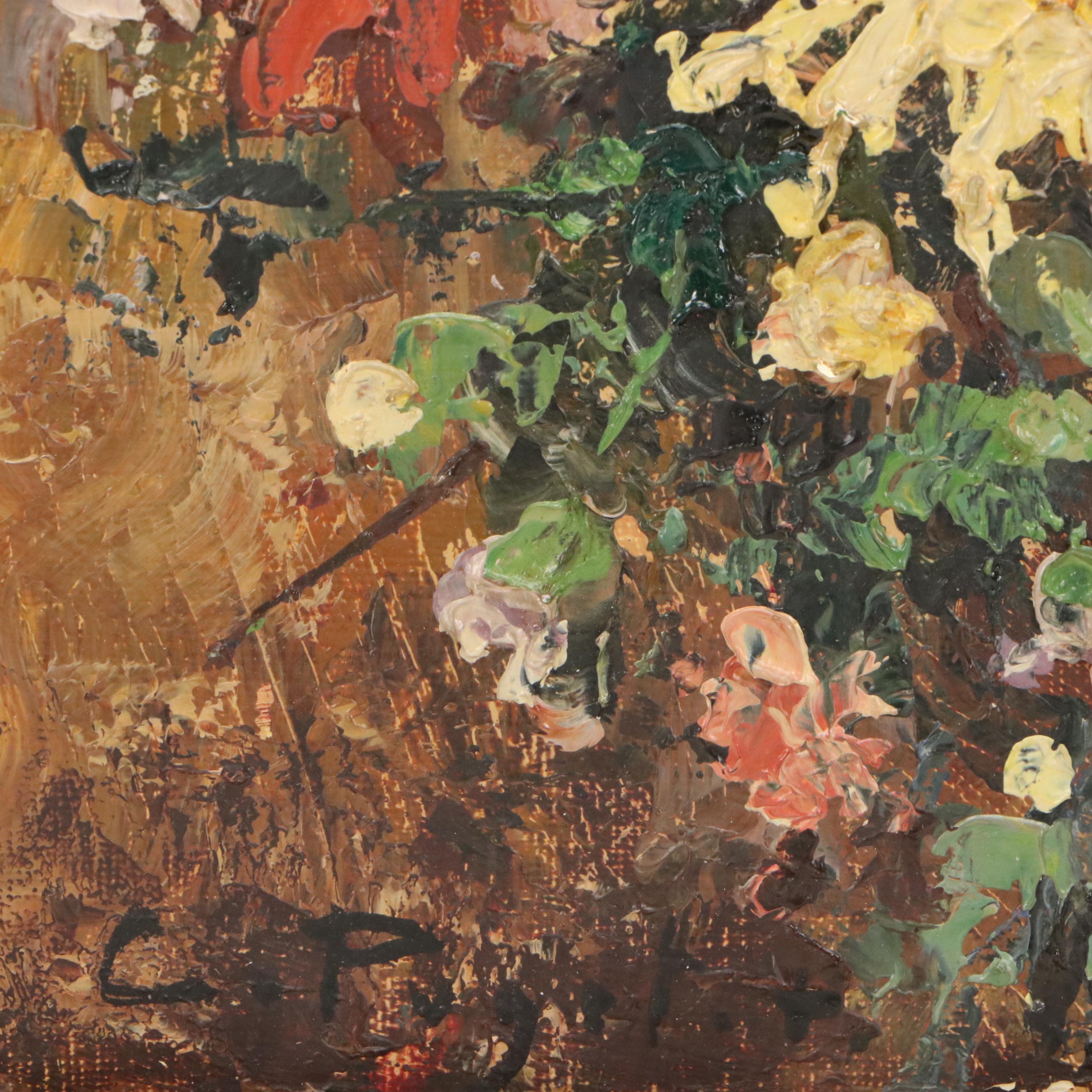 Claude Roger Pujet Impasto Floral Still Life Oil Painting, Late 20th Century