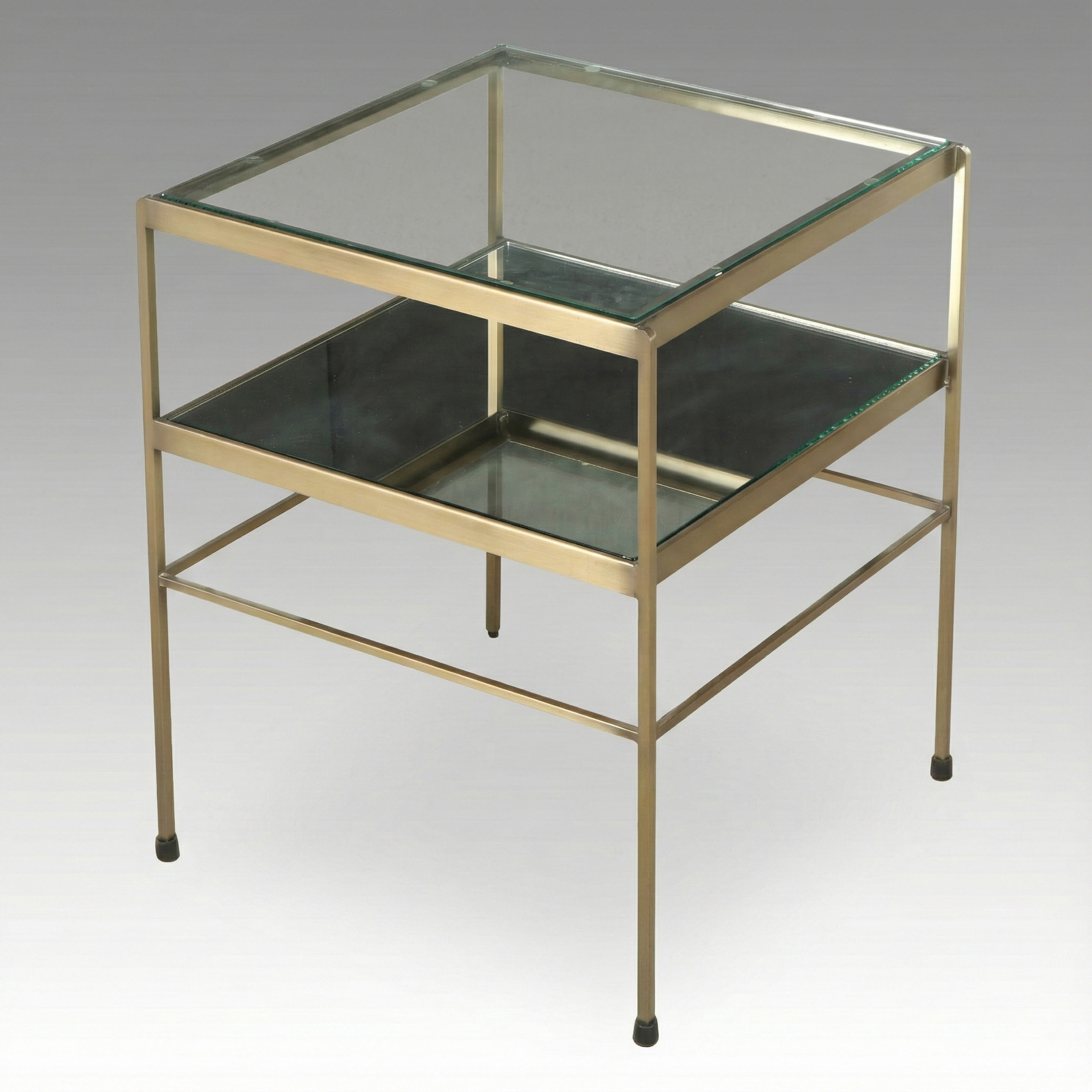 Modern Contemporary End Table with Glass Top and Mirrored Bottom