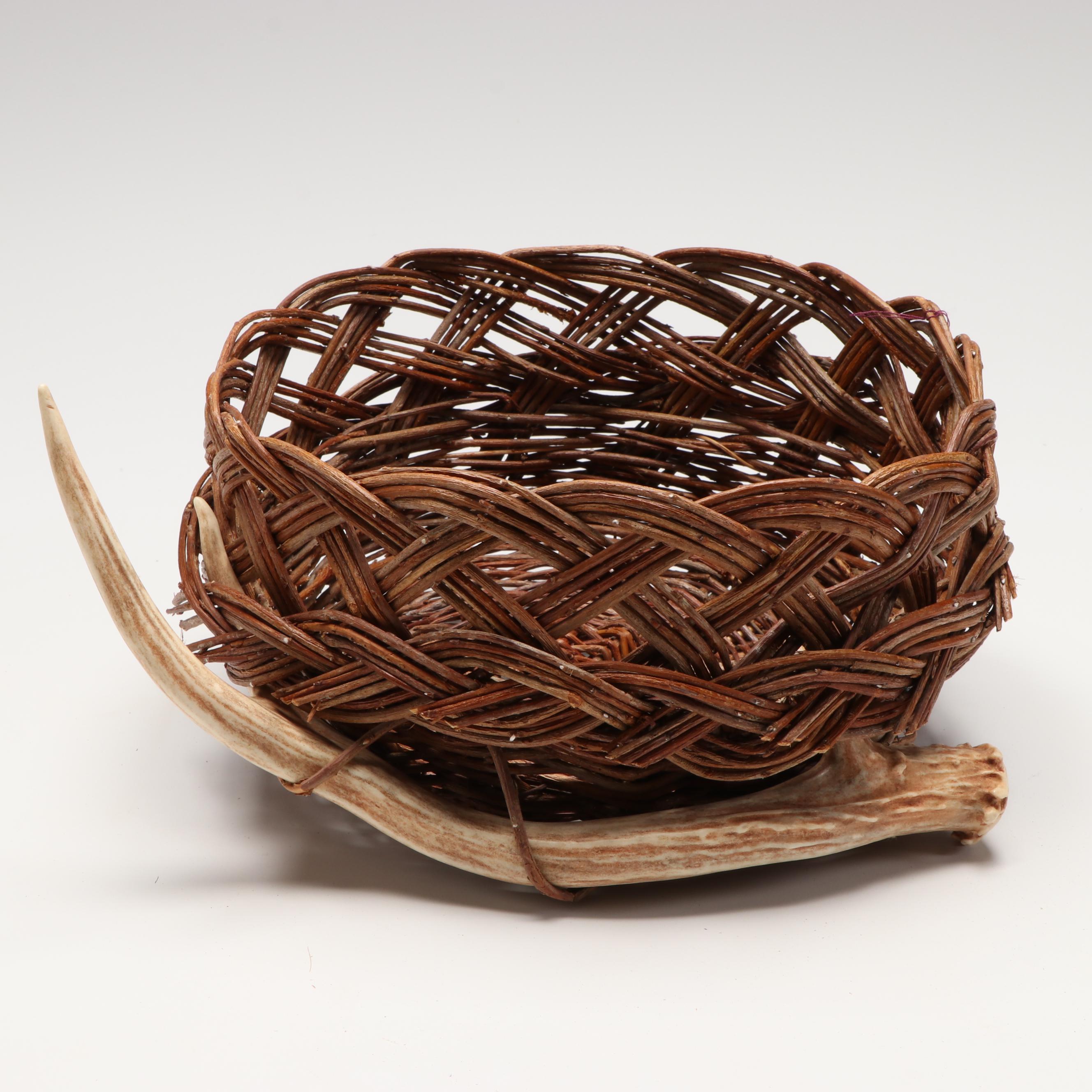 Mary Lou Olivas Deer Antler Basket with Coushatta Swan Effigy and Other Basketry